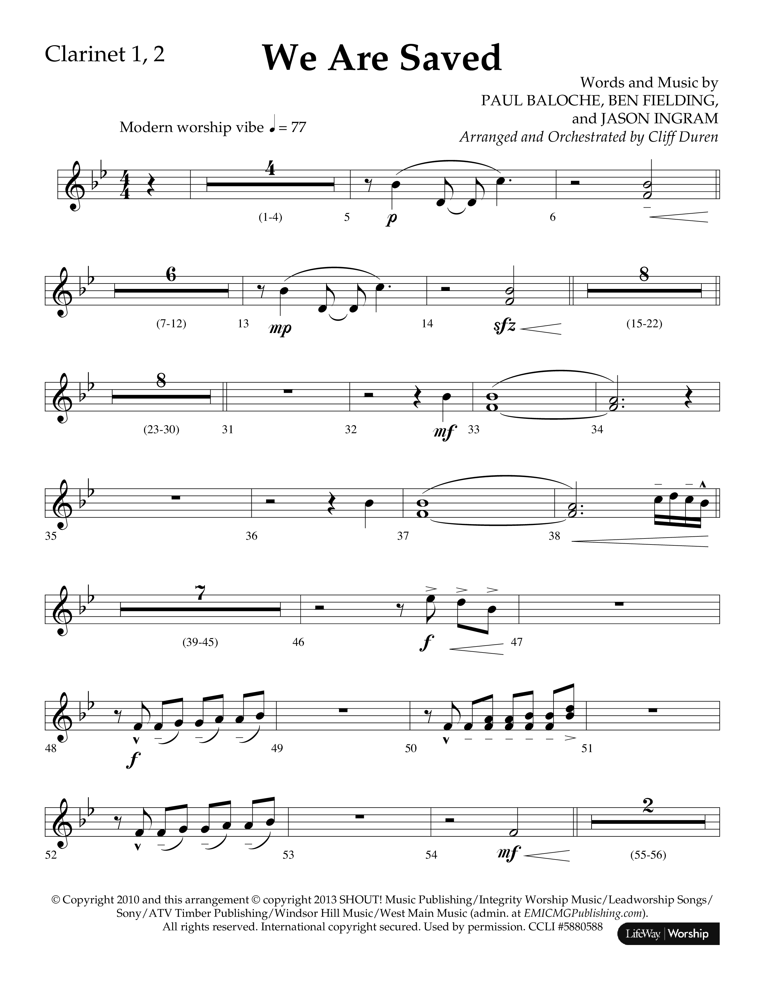 We Are Saved (Choral Anthem SATB) Clarinet 1/2 (Lifeway Choral / Arr. Cliff Duren)