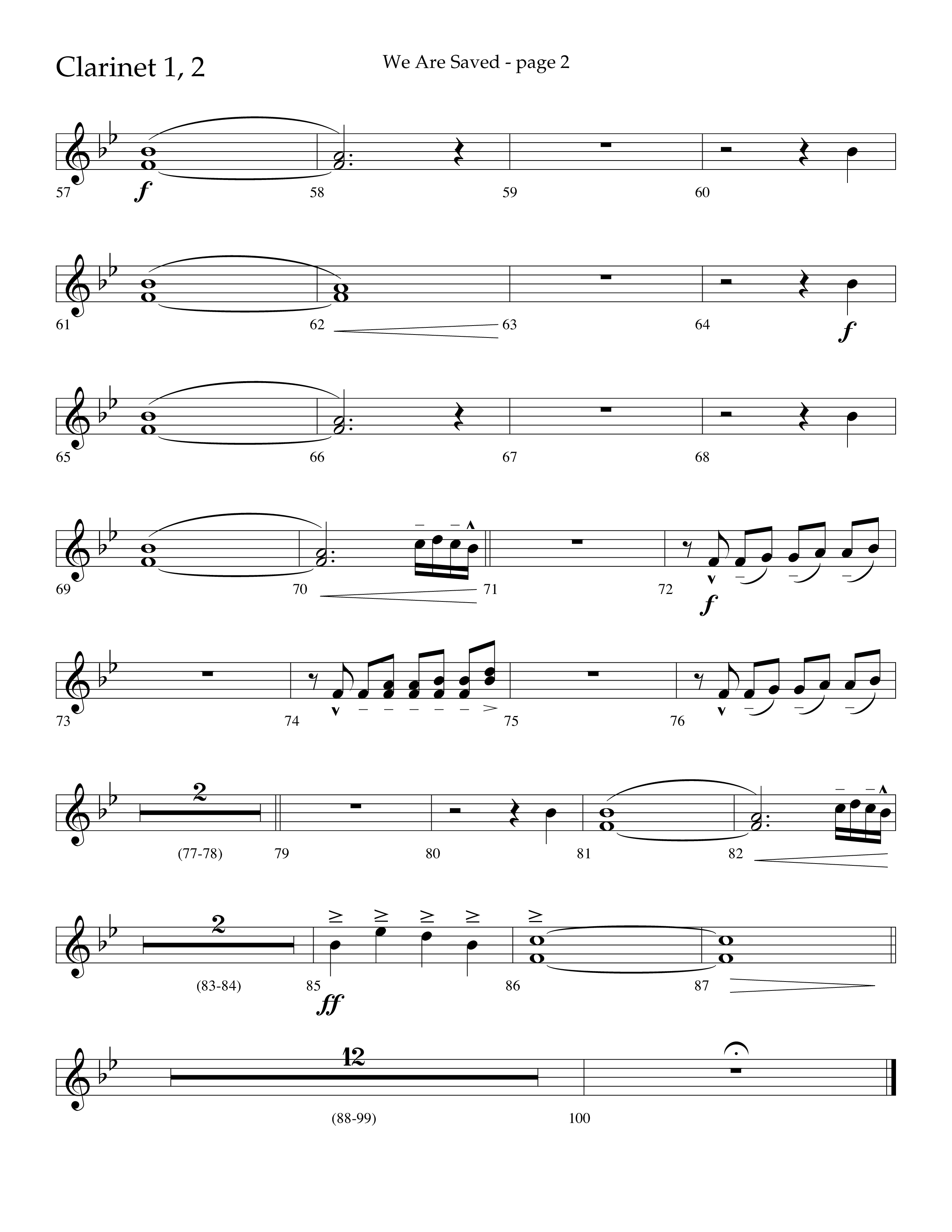 We Are Saved (Choral Anthem SATB) Clarinet 1/2 (Lifeway Choral / Arr. Cliff Duren)