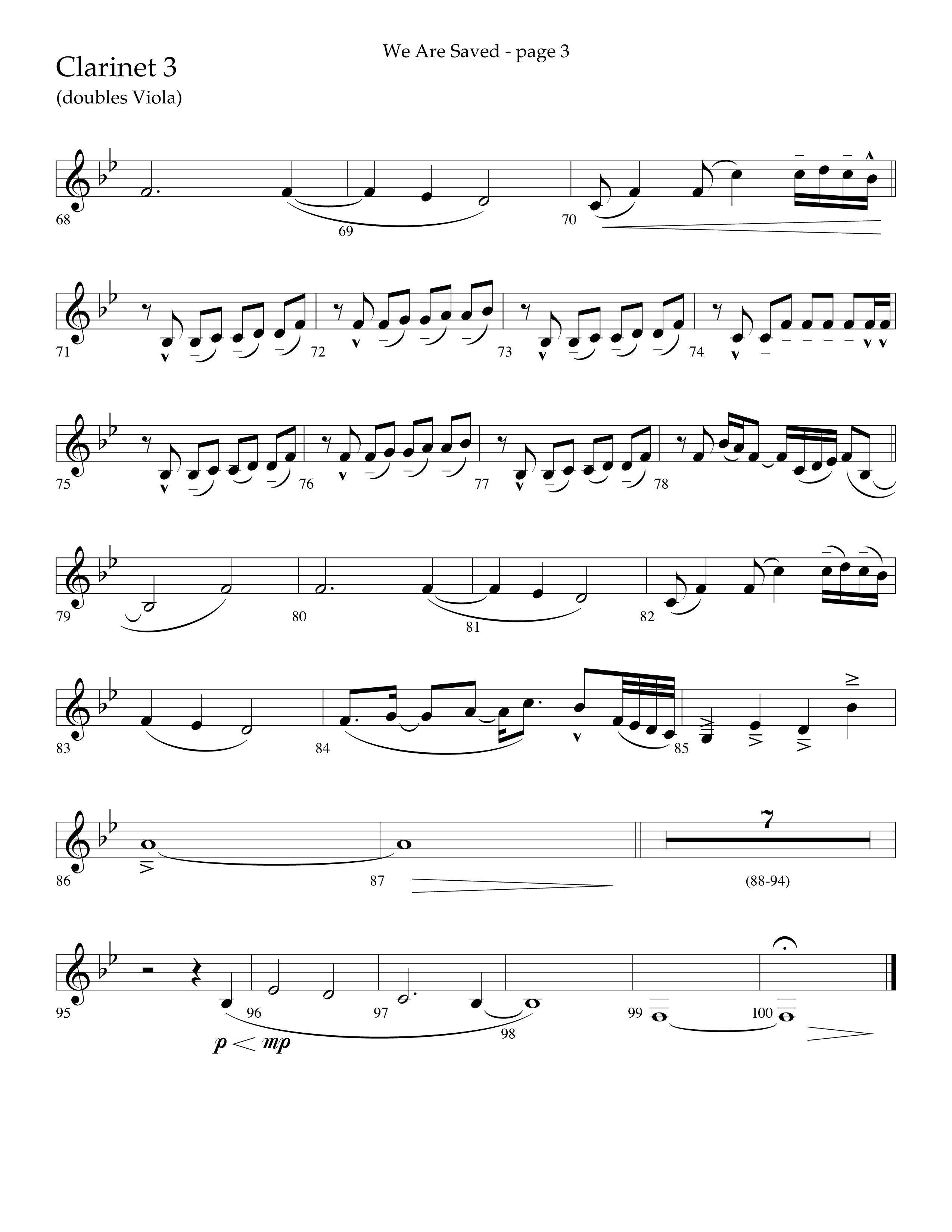 We Are Saved (Choral Anthem SATB) Clarinet 3 (Lifeway Choral / Arr. Cliff Duren)