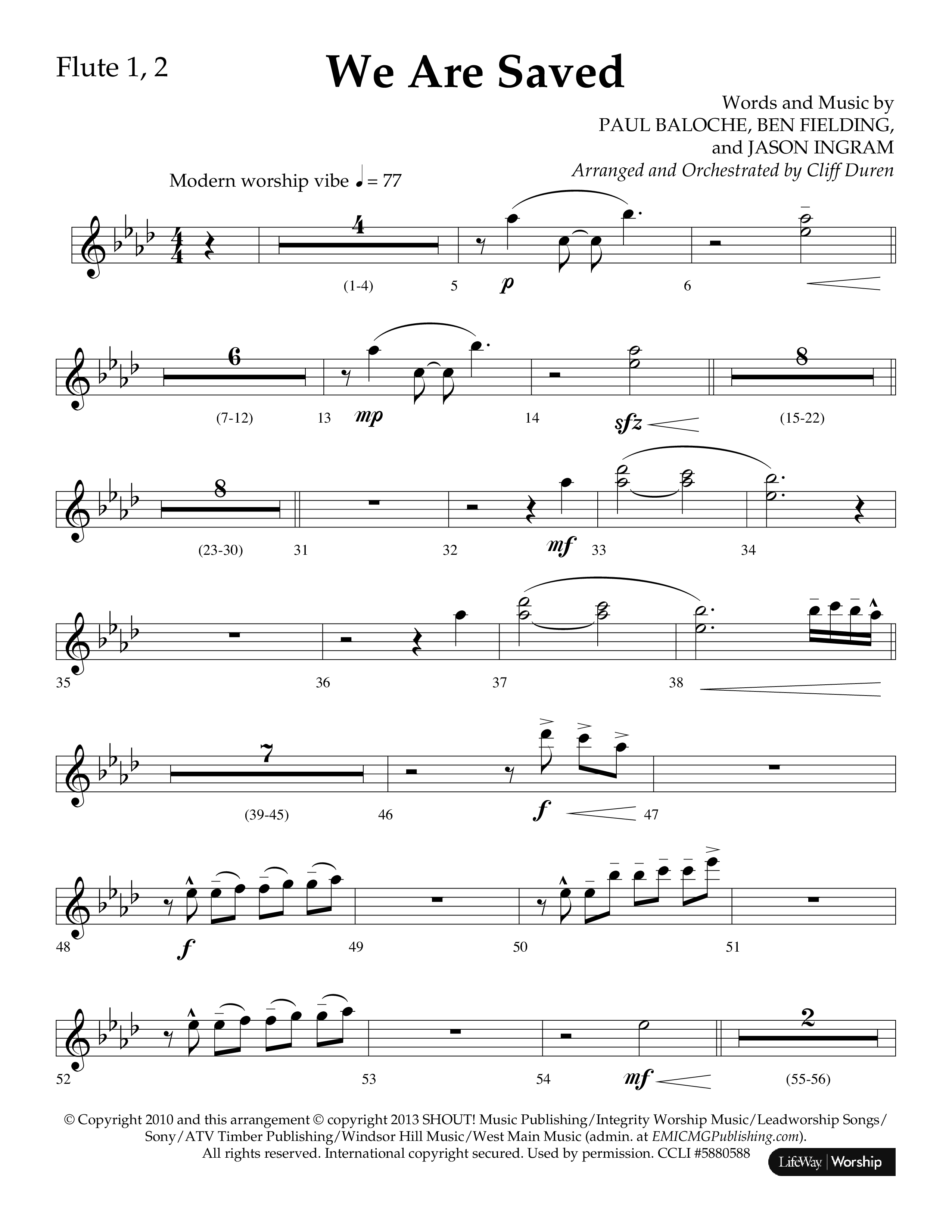 We Are Saved (Choral Anthem SATB) Flute 1/2 (Lifeway Choral / Arr. Cliff Duren)