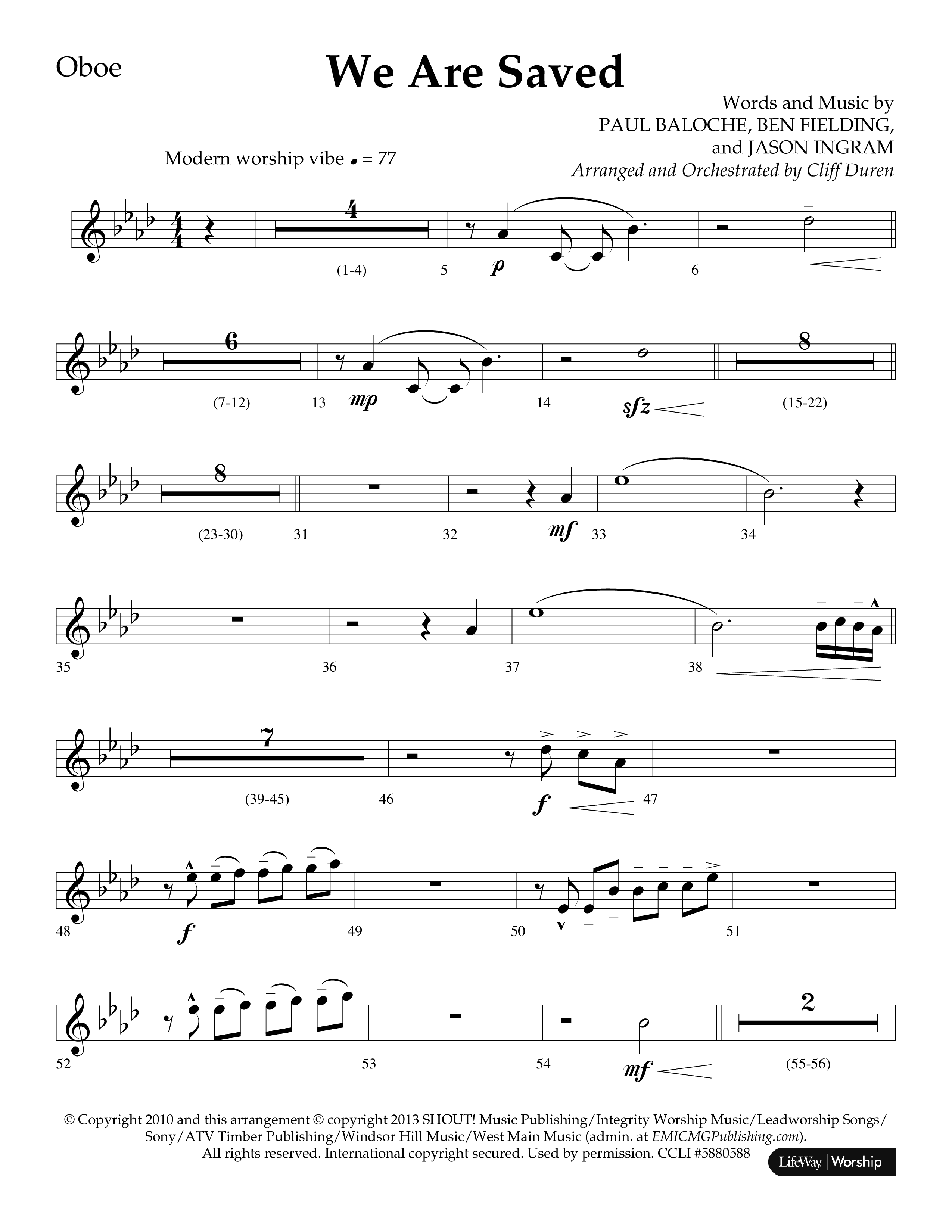 We Are Saved (Choral Anthem SATB) Oboe (Lifeway Choral / Arr. Cliff Duren)