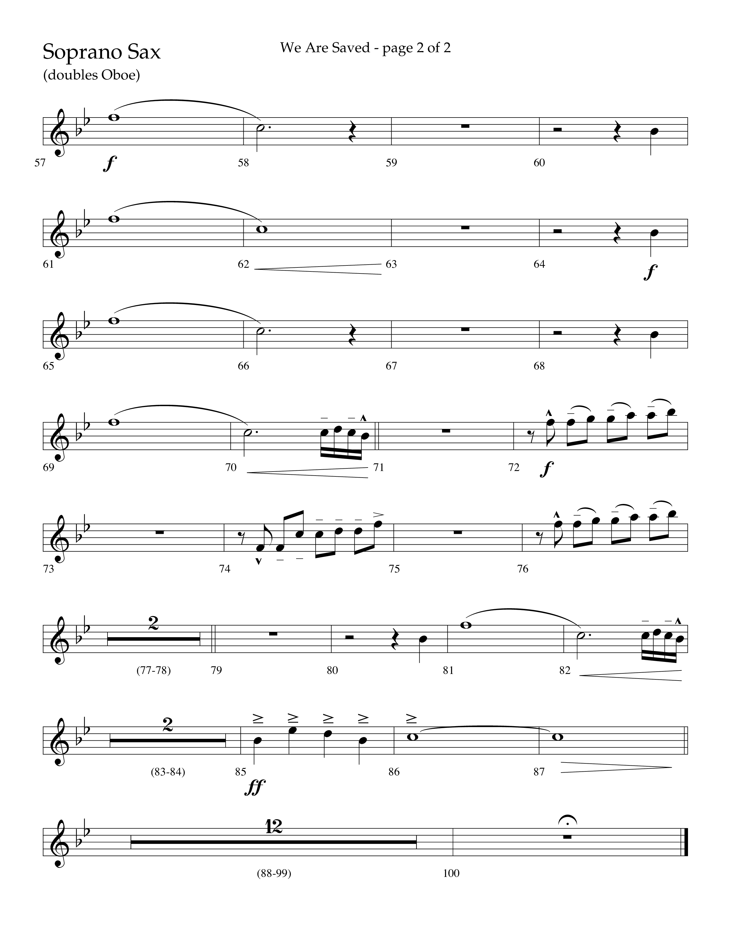 We Are Saved (Choral Anthem SATB) Soprano Sax (Lifeway Choral / Arr. Cliff Duren)