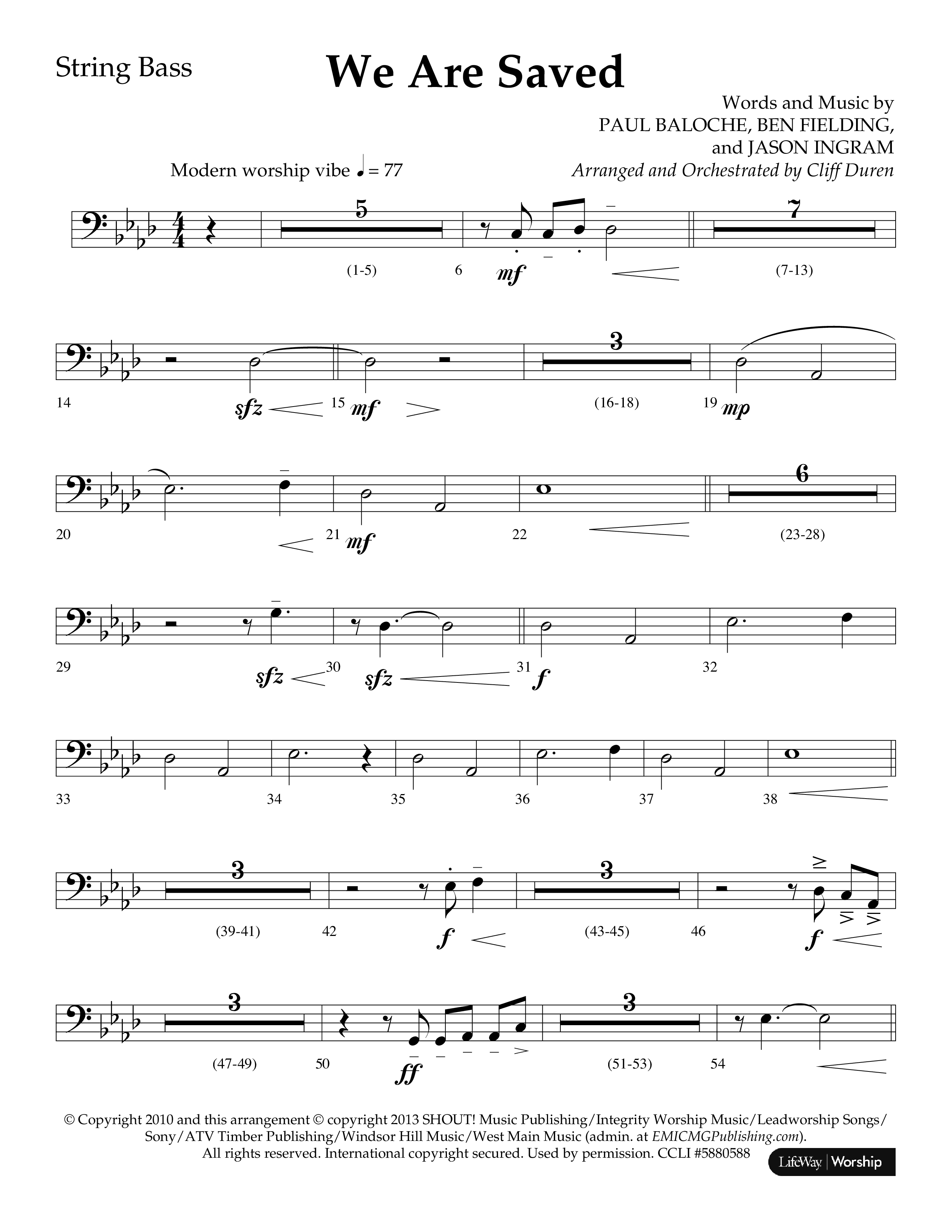 We Are Saved (Choral Anthem SATB) String Bass (Lifeway Choral / Arr. Cliff Duren)