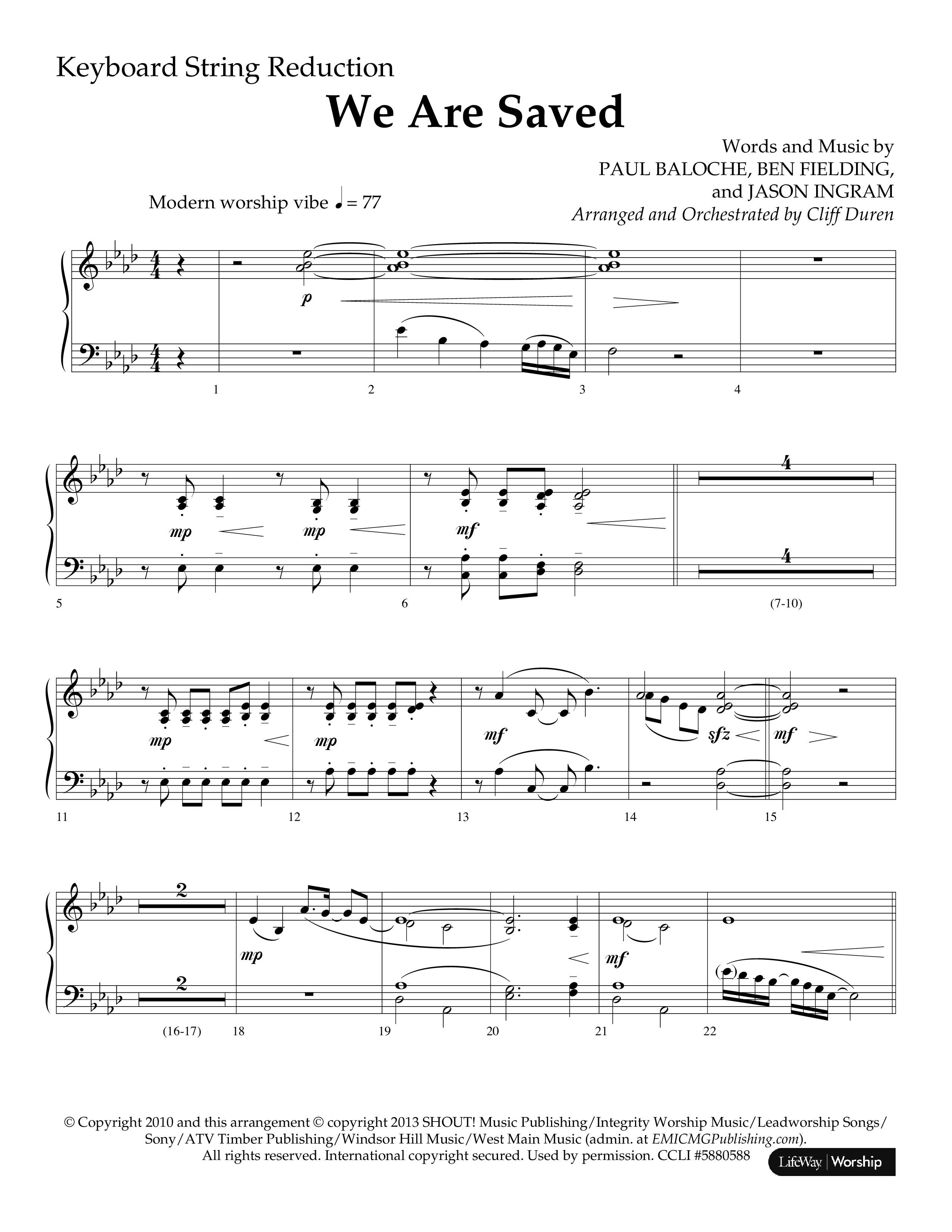 We Are Saved (Choral Anthem SATB) String Reduction (Lifeway Choral / Arr. Cliff Duren)