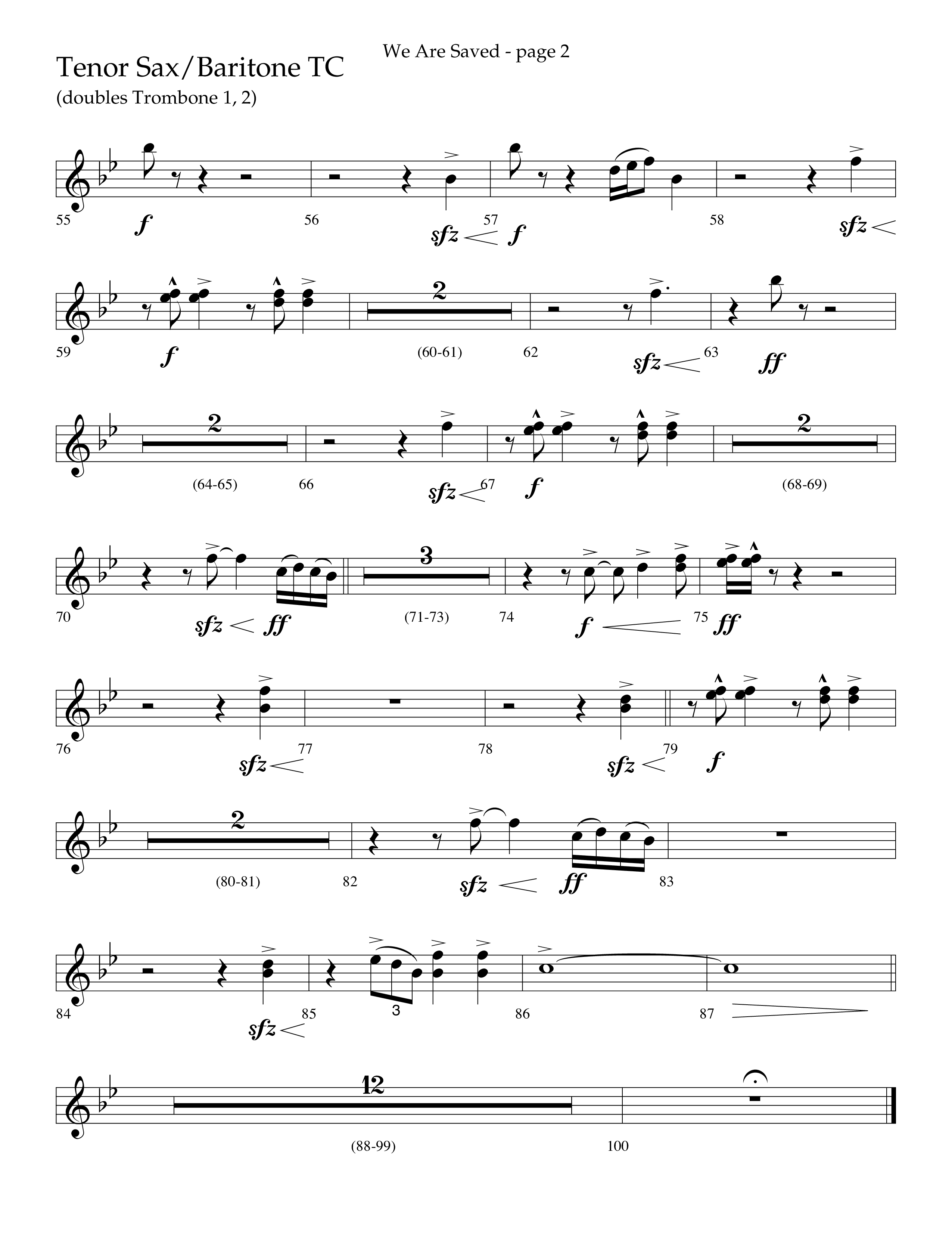 We Are Saved (Choral Anthem SATB) Tenor Sax/Baritone T.C. (Lifeway Choral / Arr. Cliff Duren)