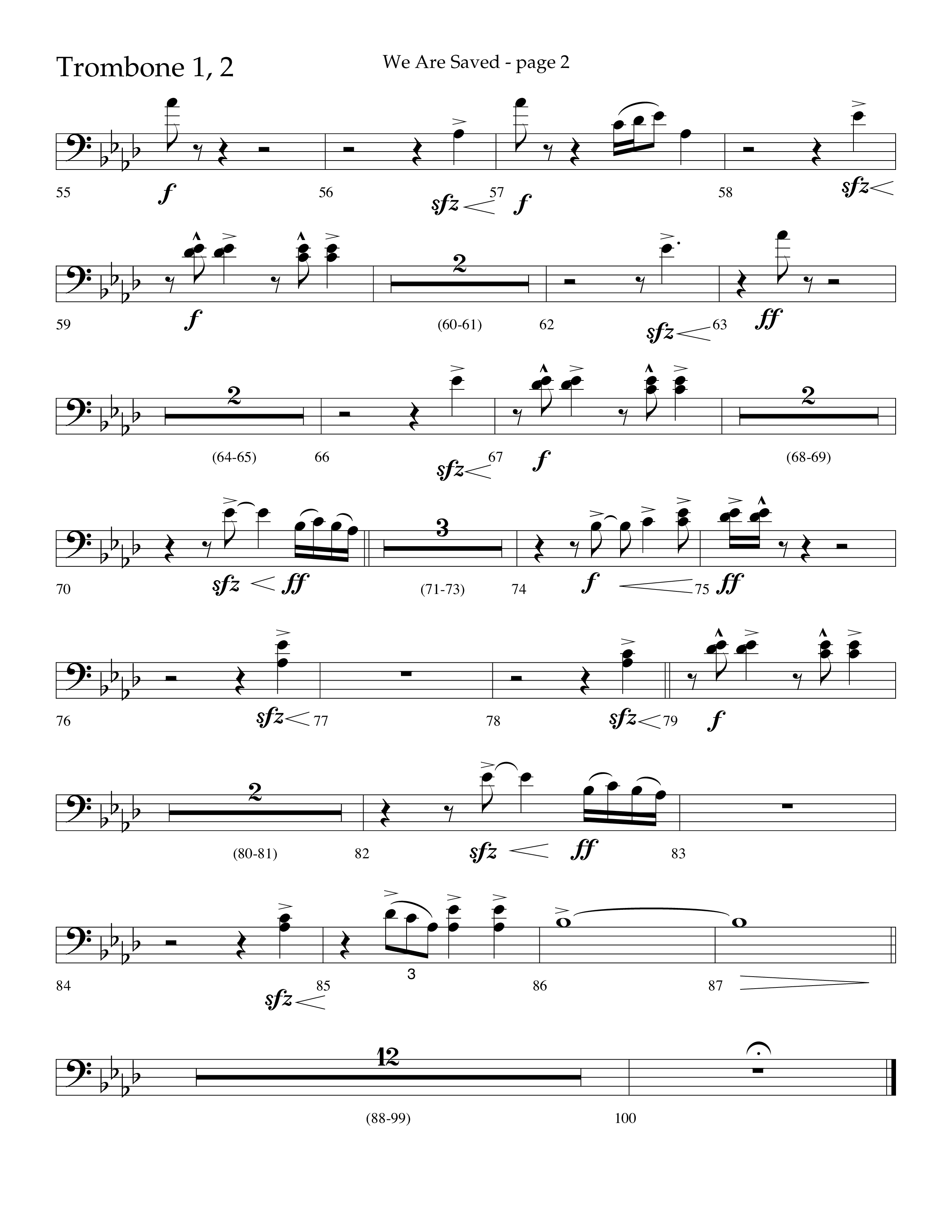 We Are Saved (Choral Anthem SATB) Trombone 1/2 (Lifeway Choral / Arr. Cliff Duren)