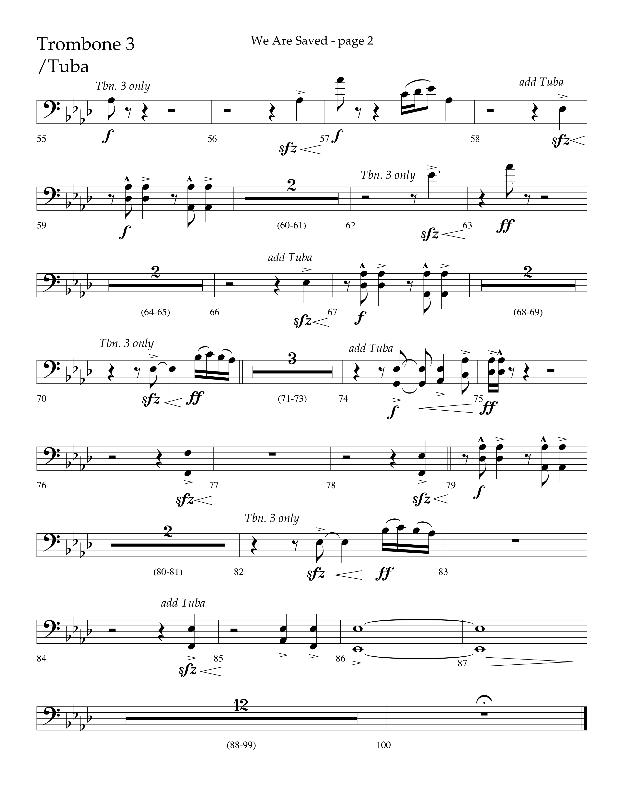 We Are Saved (Choral Anthem SATB) Trombone 3/Tuba (Lifeway Choral / Arr. Cliff Duren)