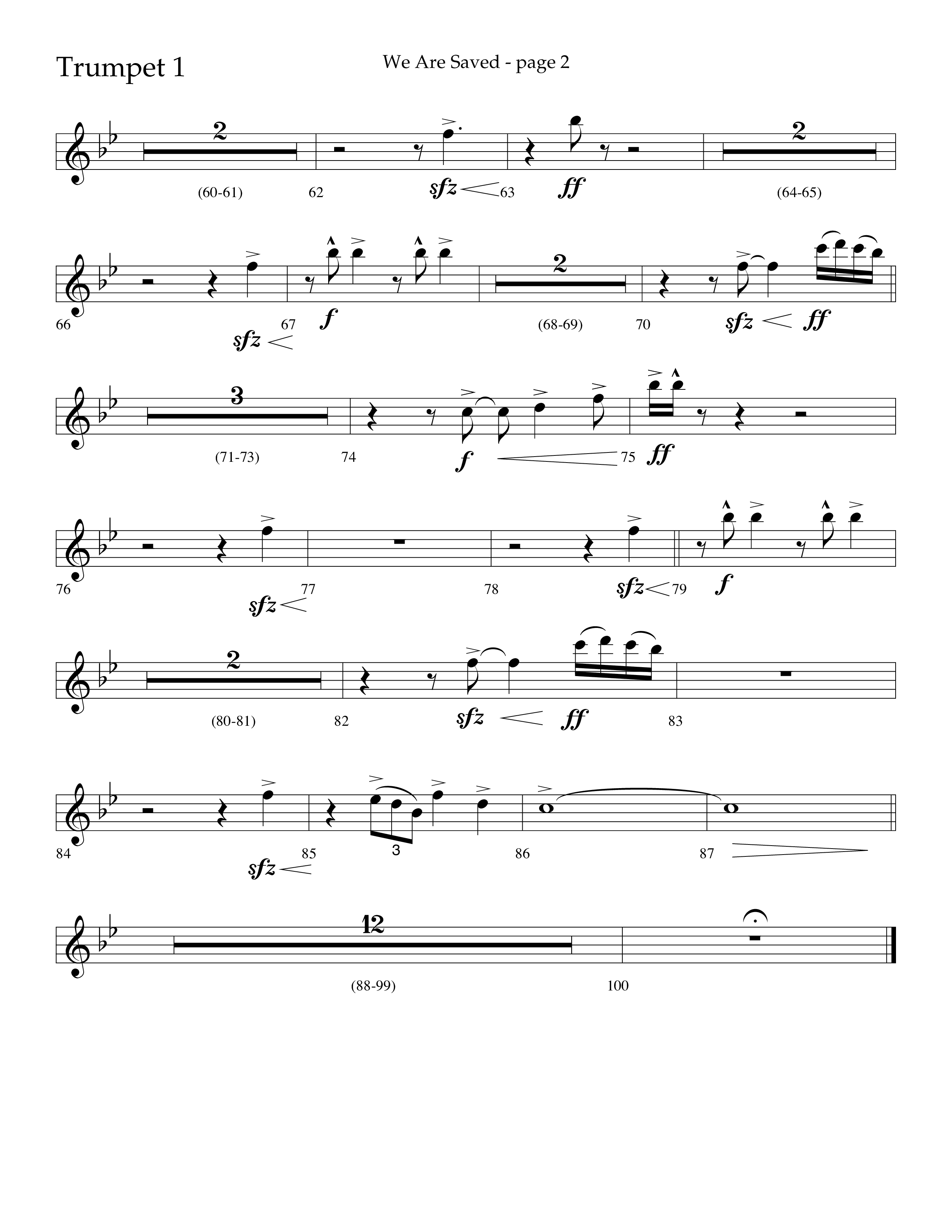 We Are Saved (Choral Anthem SATB) Trumpet 1 (Lifeway Choral / Arr. Cliff Duren)