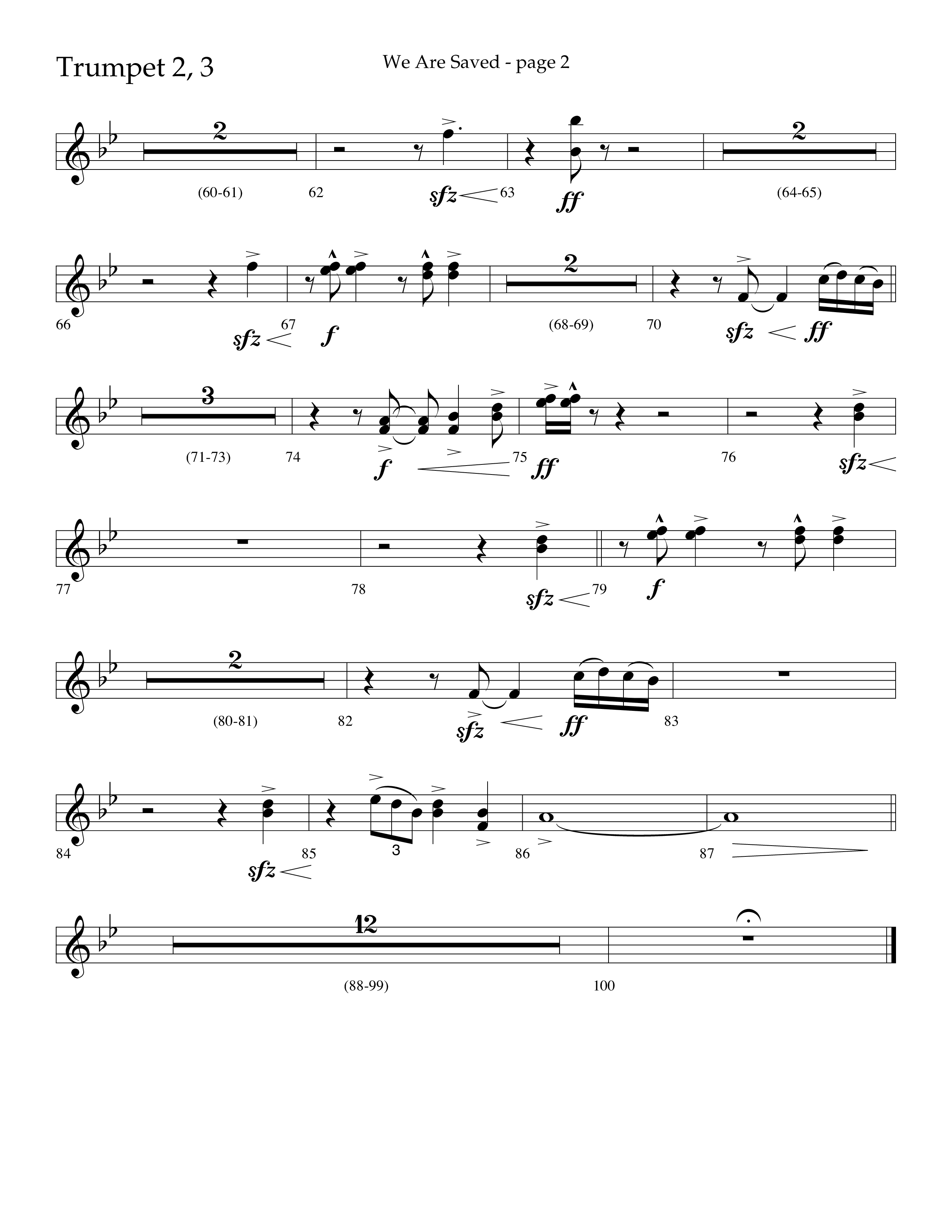 We Are Saved (Choral Anthem SATB) Trumpet 2/3 (Lifeway Choral / Arr. Cliff Duren)