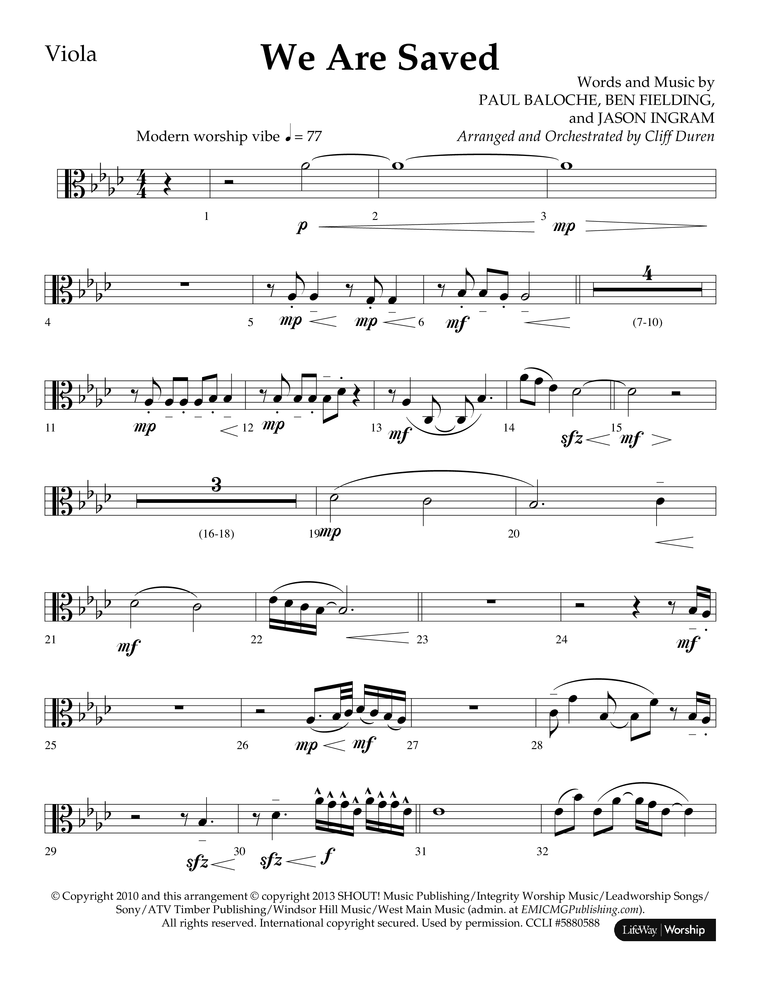 We Are Saved (Choral Anthem SATB) Viola (Lifeway Choral / Arr. Cliff Duren)