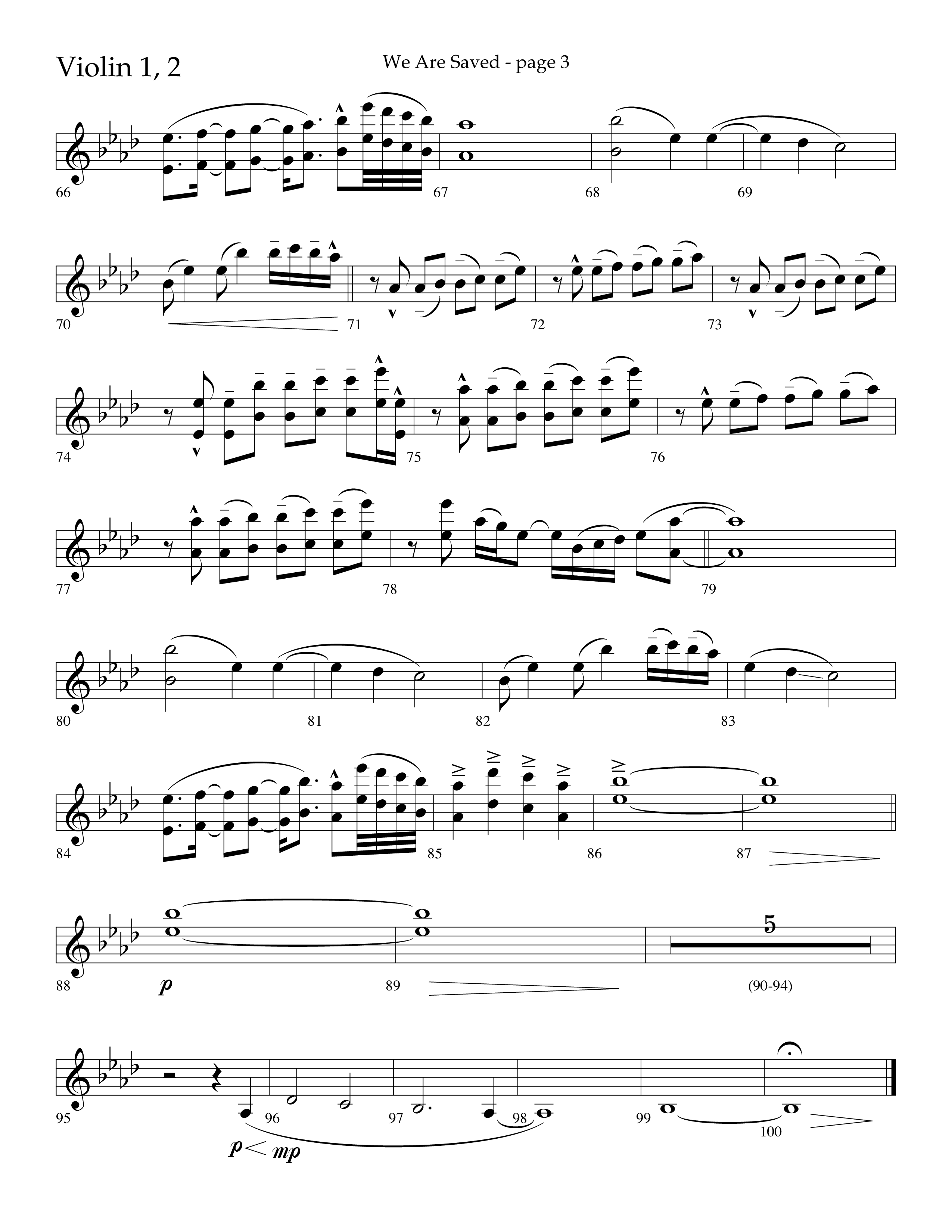 We Are Saved (Choral Anthem SATB) Violin 1/2 (Lifeway Choral / Arr. Cliff Duren)