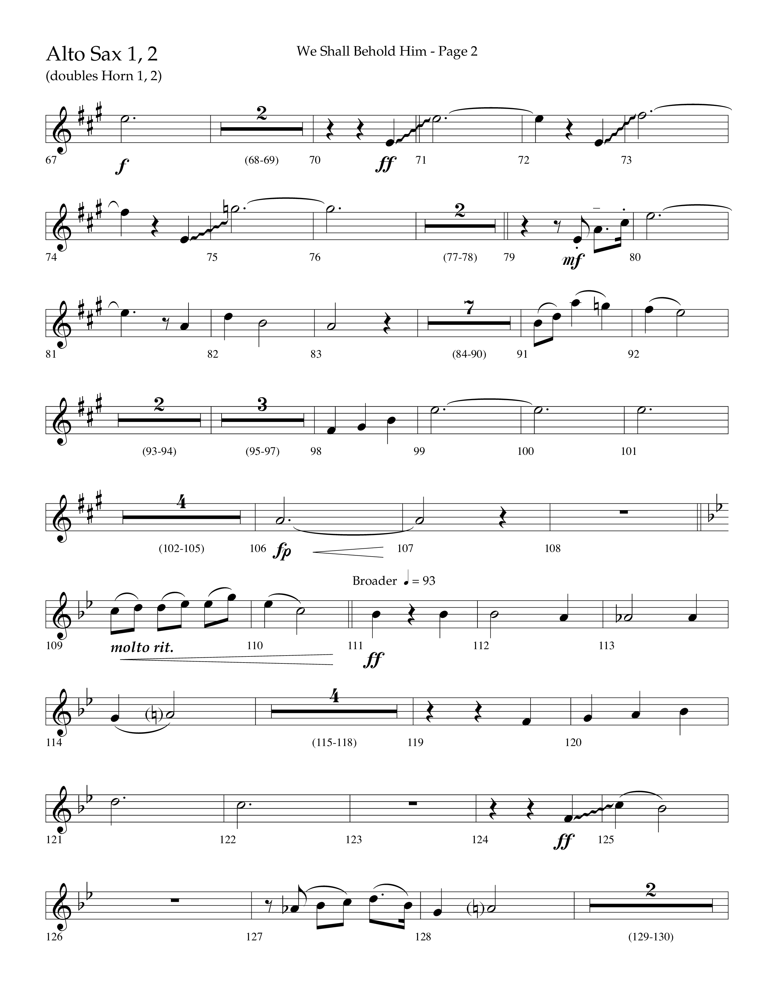 We Shall Behold Him (Choral Anthem SATB) Alto Sax 1/2 (Lifeway Choral / Arr. Russell Mauldin)