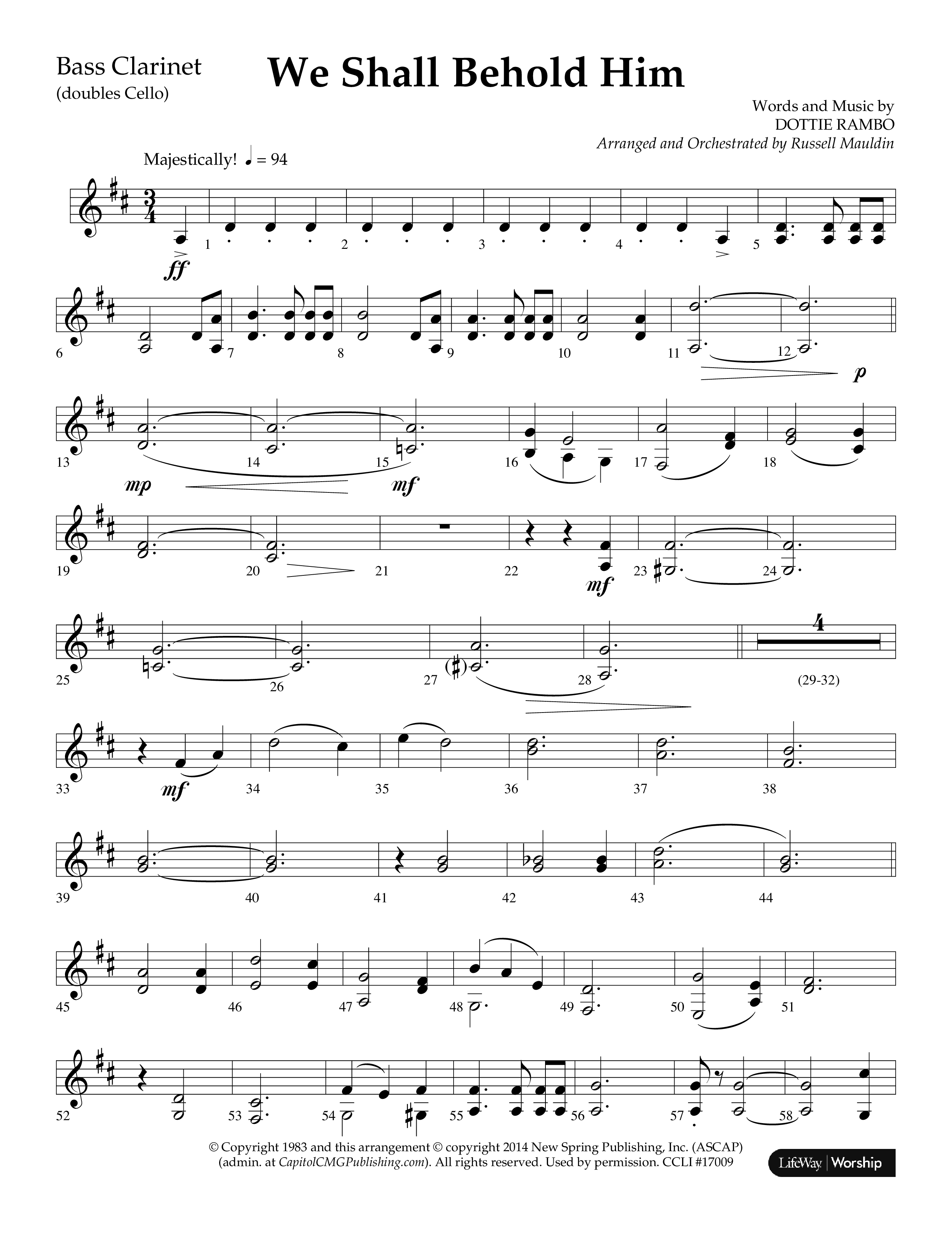 We Shall Behold Him (Choral Anthem SATB) Bass Clarinet (Lifeway Choral / Arr. Russell Mauldin)