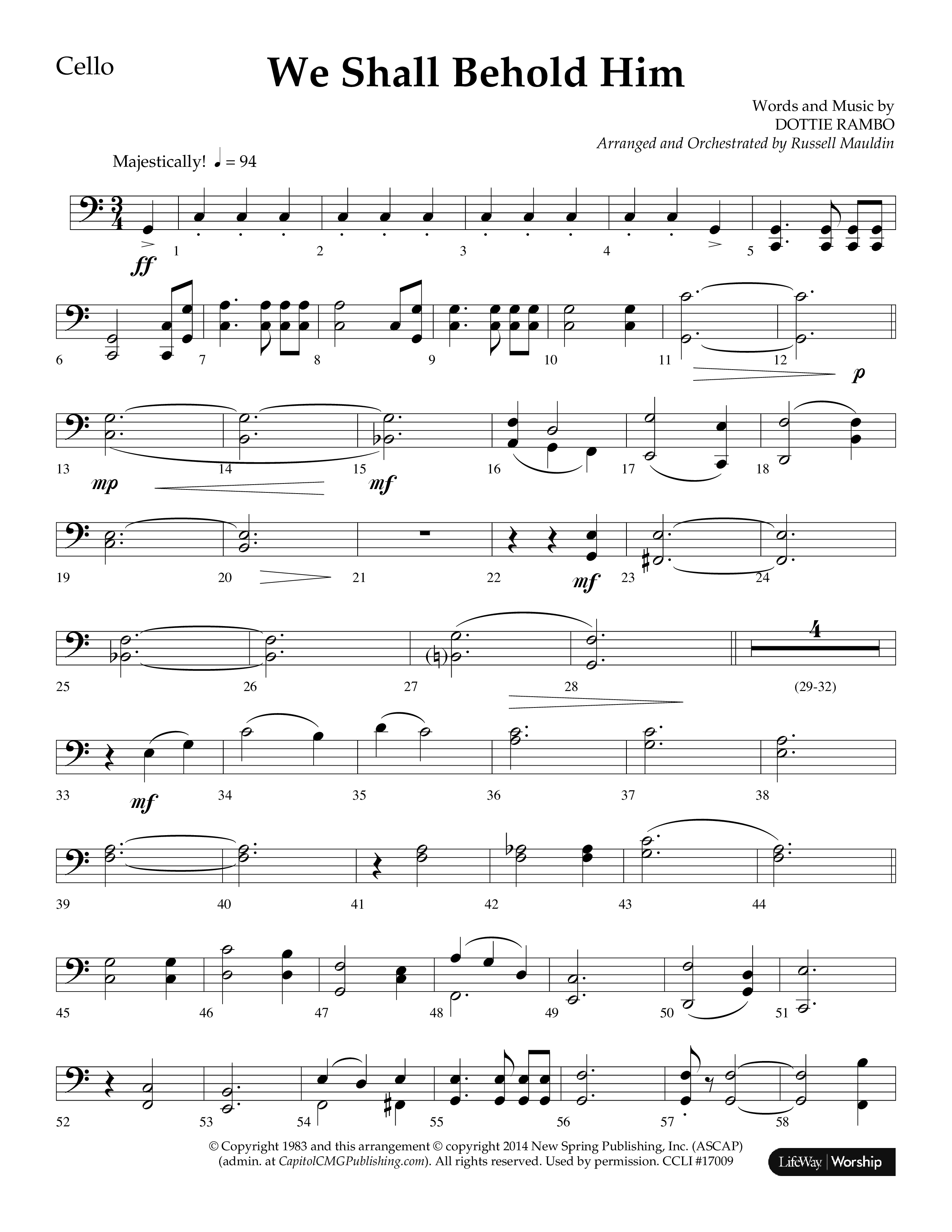 We Shall Behold Him (Choral Anthem SATB) Cello (Lifeway Choral / Arr. Russell Mauldin)