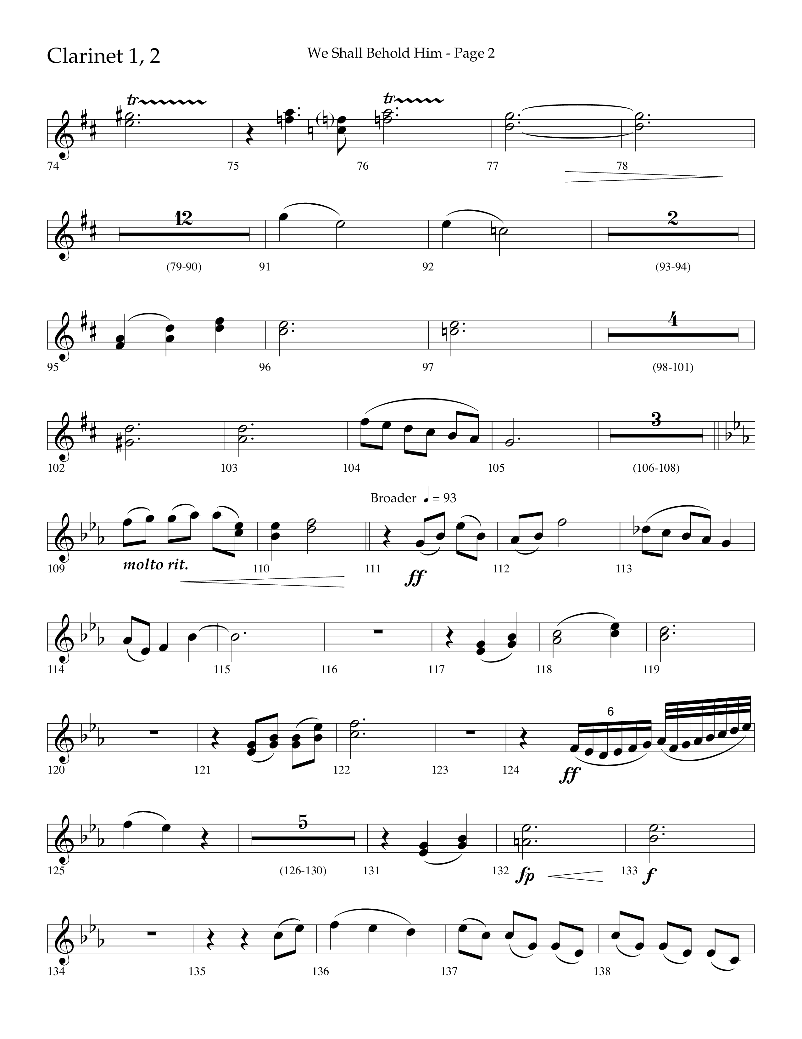 We Shall Behold Him (Choral Anthem SATB) Clarinet 1/2 (Lifeway Choral / Arr. Russell Mauldin)