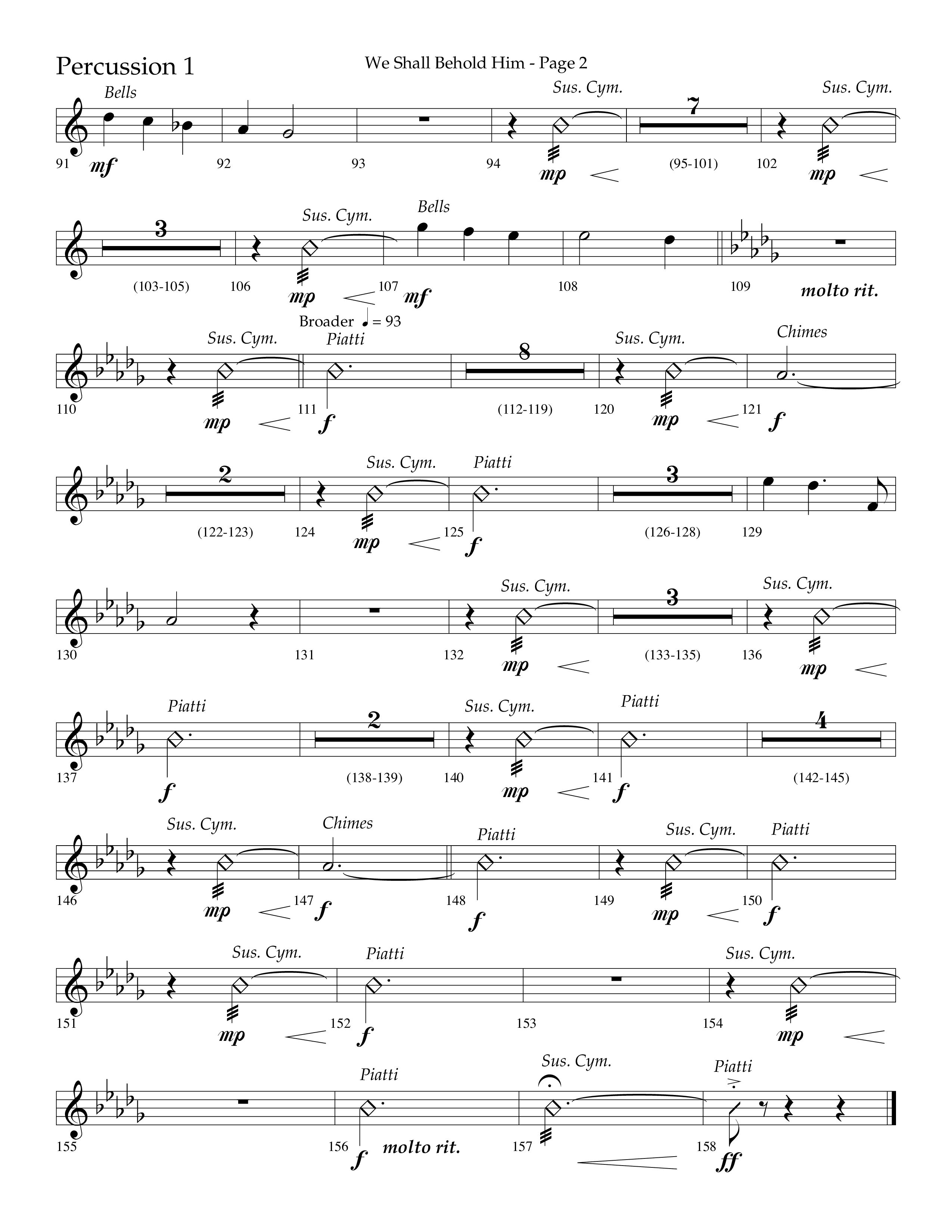 We Shall Behold Him (Choral Anthem SATB) Percussion 1/2 (Lifeway Choral / Arr. Russell Mauldin)