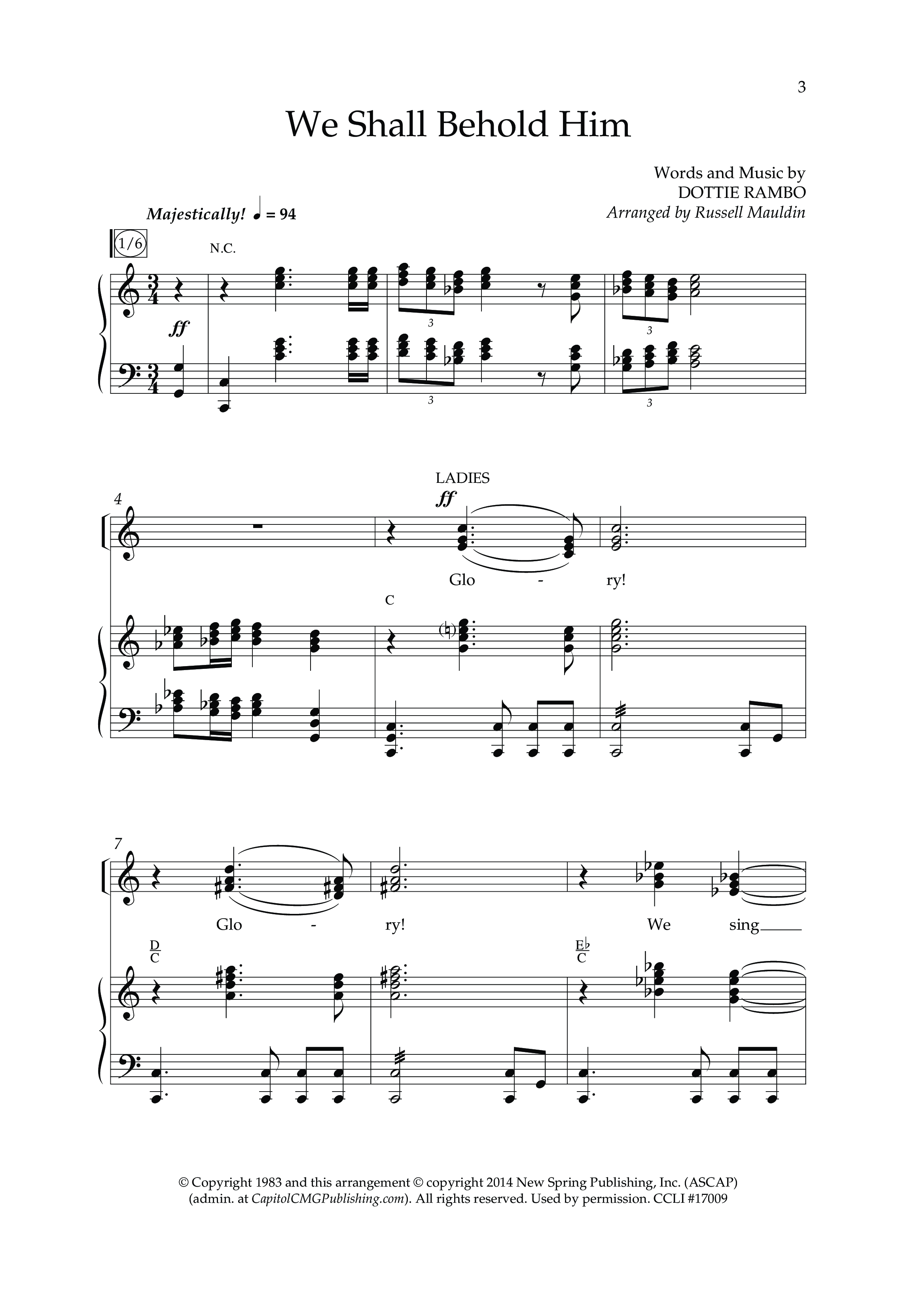 We Shall Behold Him (Choral Anthem SATB) Anthem (SATB/Piano) (Lifeway Choral / Arr. Russell Mauldin)