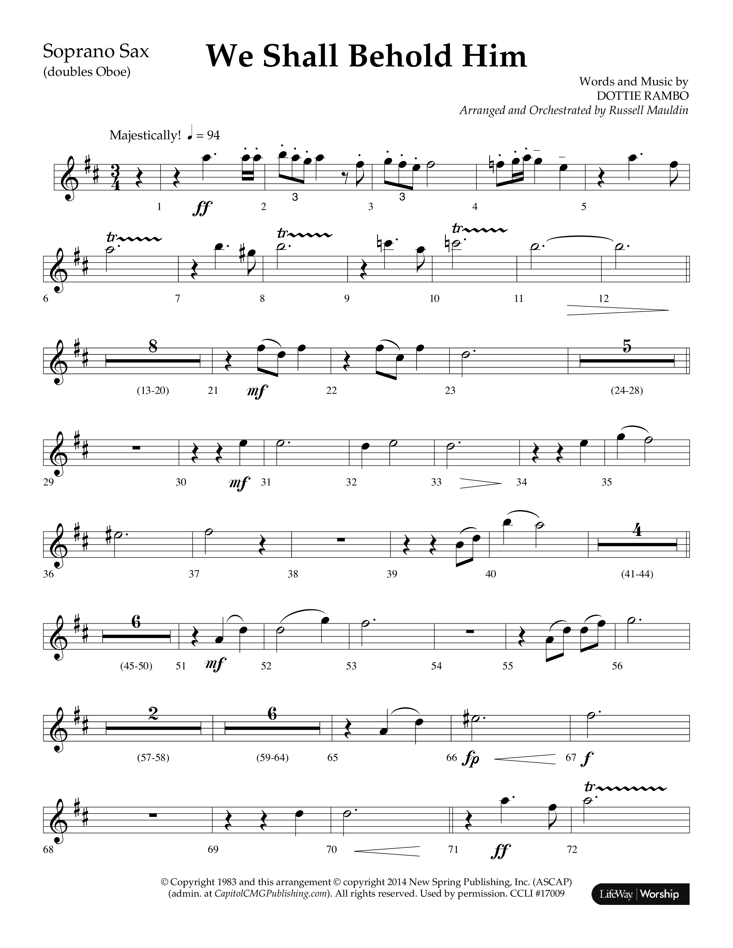 We Shall Behold Him (Choral Anthem SATB) Soprano Sax (Lifeway Choral / Arr. Russell Mauldin)