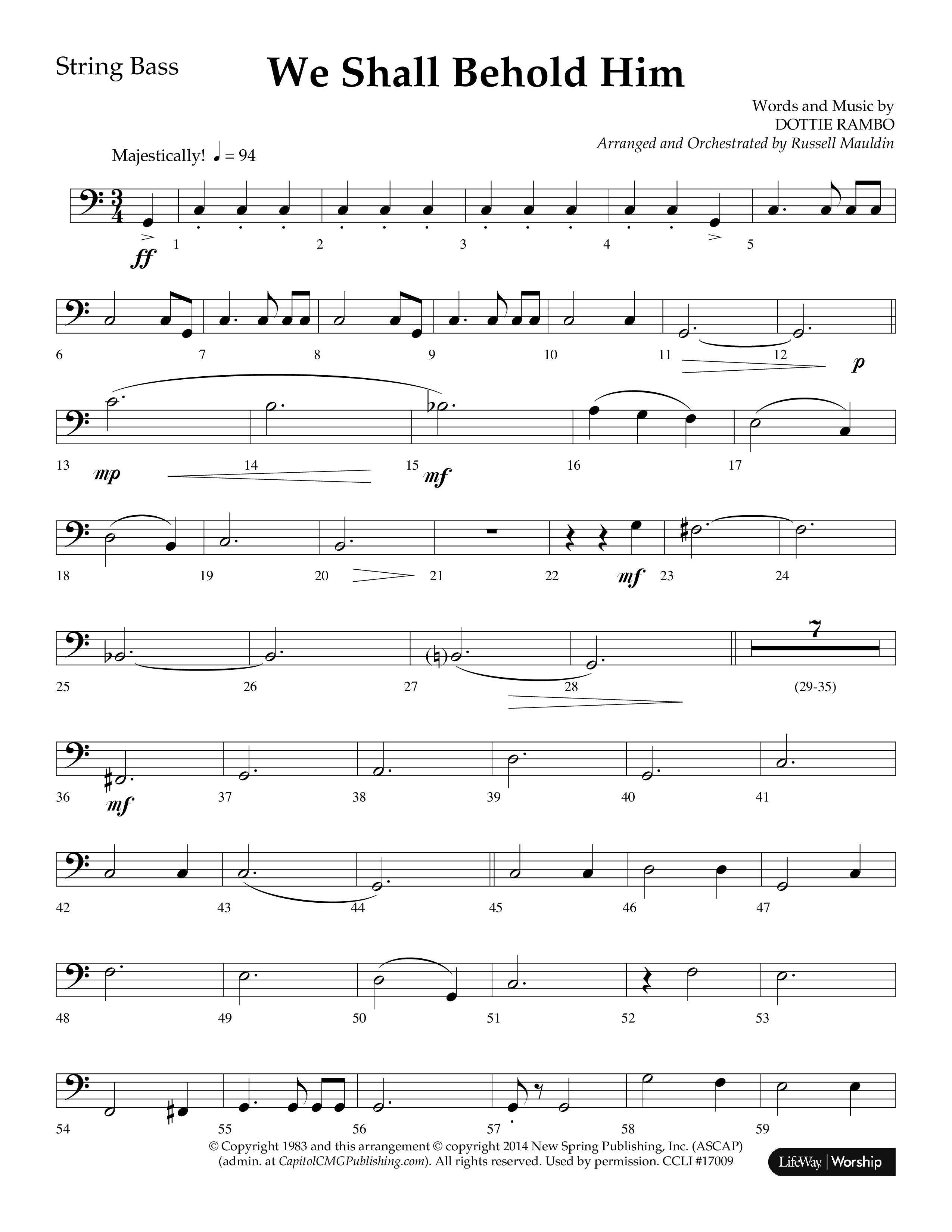 We Shall Behold Him (Choral Anthem SATB) String Bass (Lifeway Choral / Arr. Russell Mauldin)