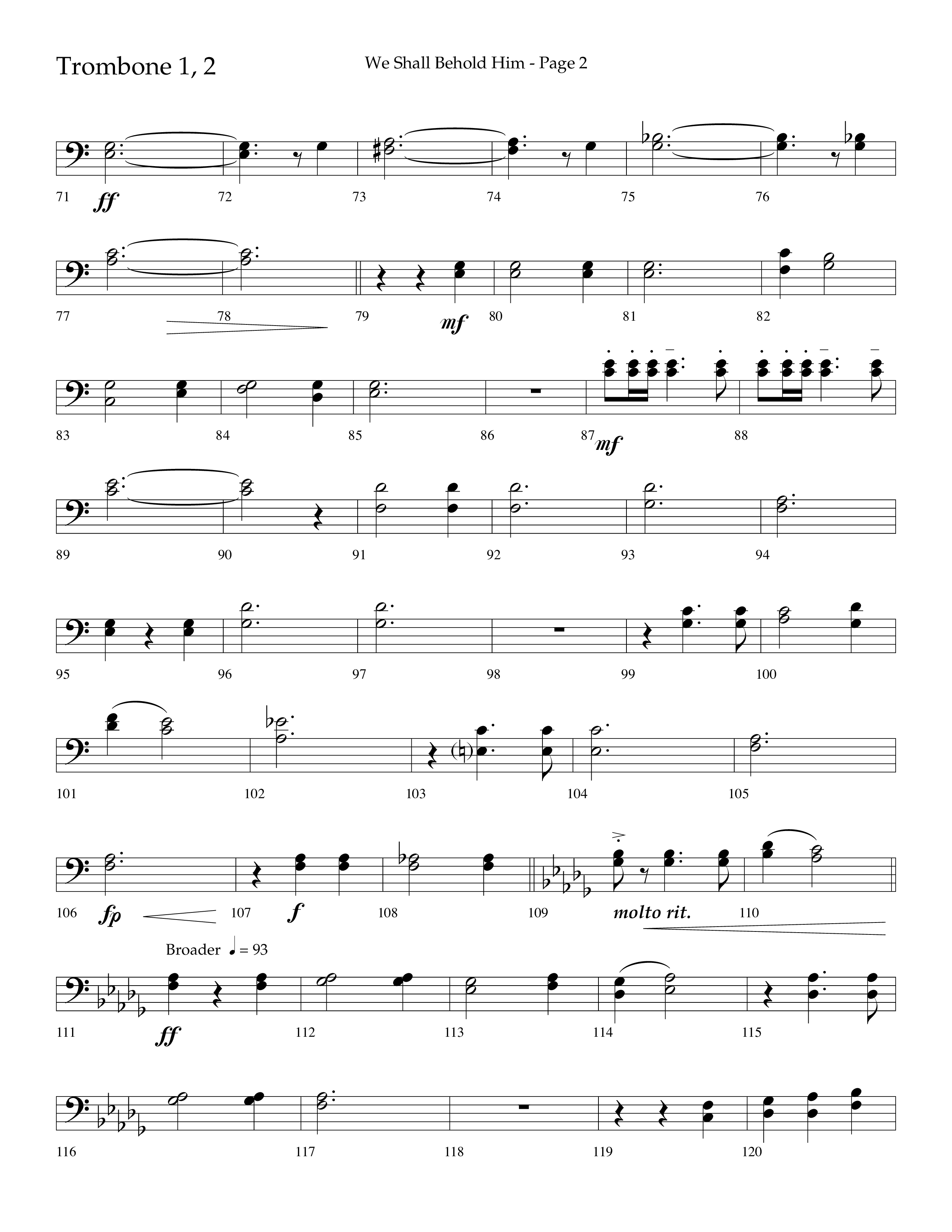 We Shall Behold Him (Choral Anthem SATB) Trombone 1/2 (Lifeway Choral / Arr. Russell Mauldin)