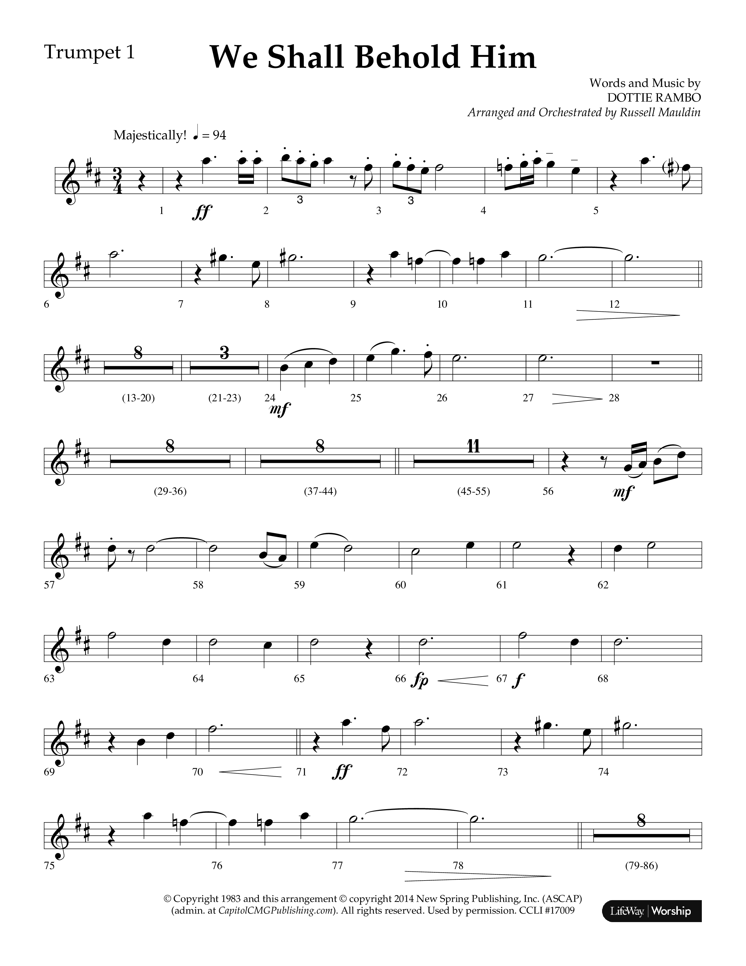 We Shall Behold Him (Choral Anthem SATB) Trumpet 1 (Lifeway Choral / Arr. Russell Mauldin)