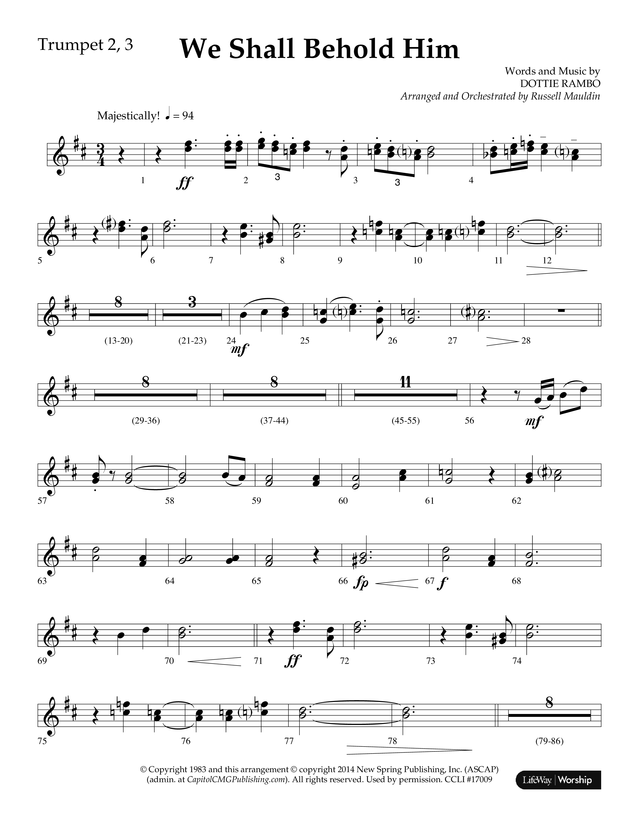 We Shall Behold Him (Choral Anthem SATB) Trumpet 2/3 (Lifeway Choral / Arr. Russell Mauldin)