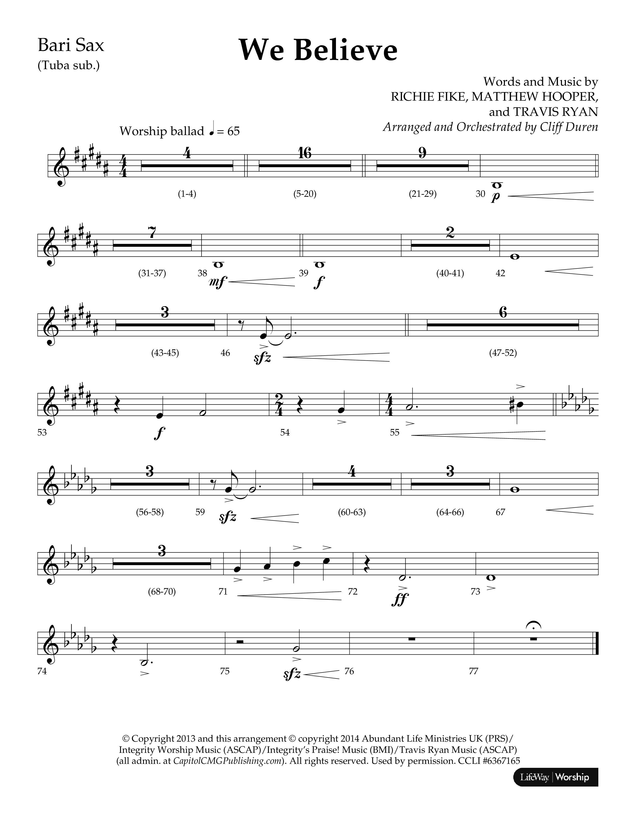We Believe (Choral Anthem SATB) Bari Sax (Lifeway Choral / Arr. Cliff Duren)