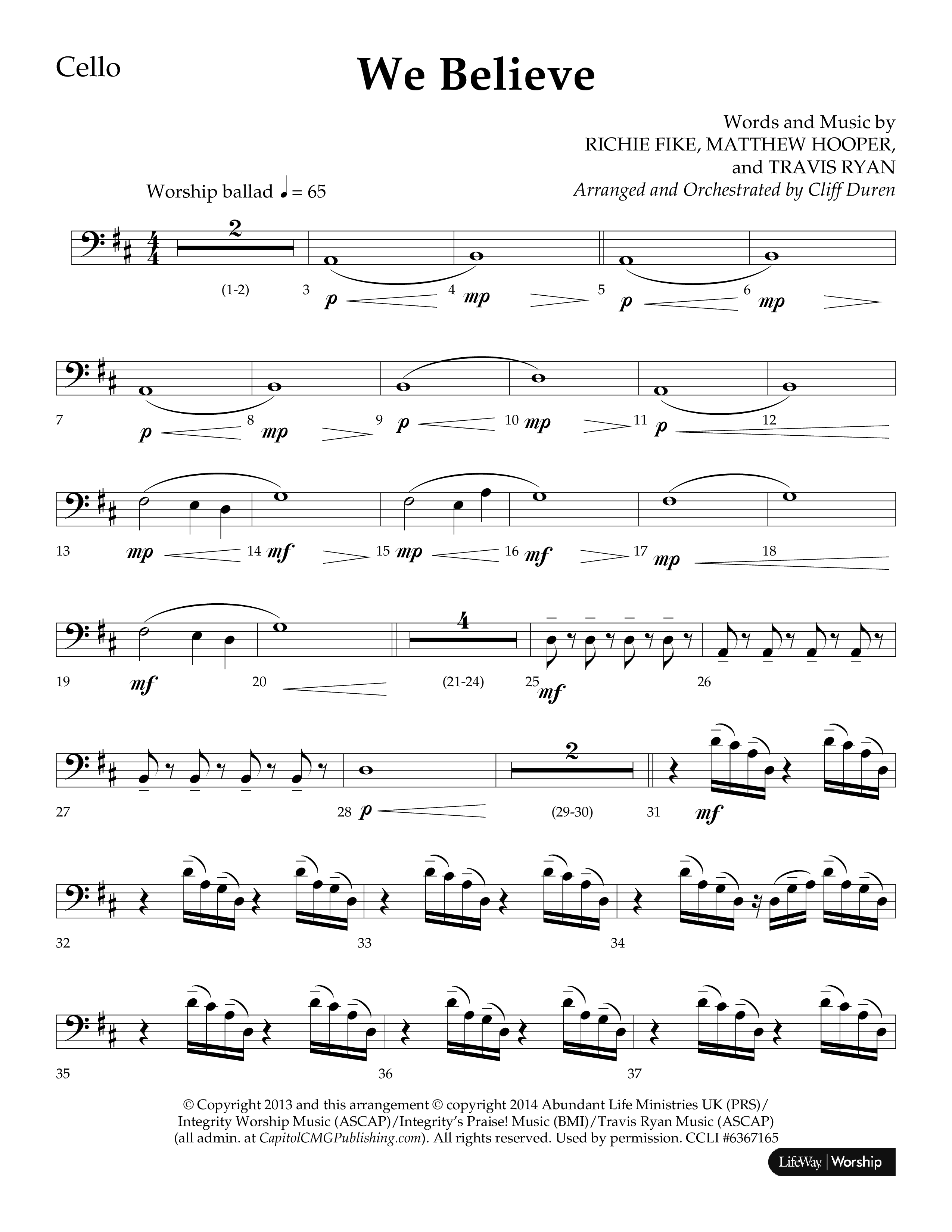 We Believe (Choral Anthem SATB) Cello (Lifeway Choral / Arr. Cliff Duren)
