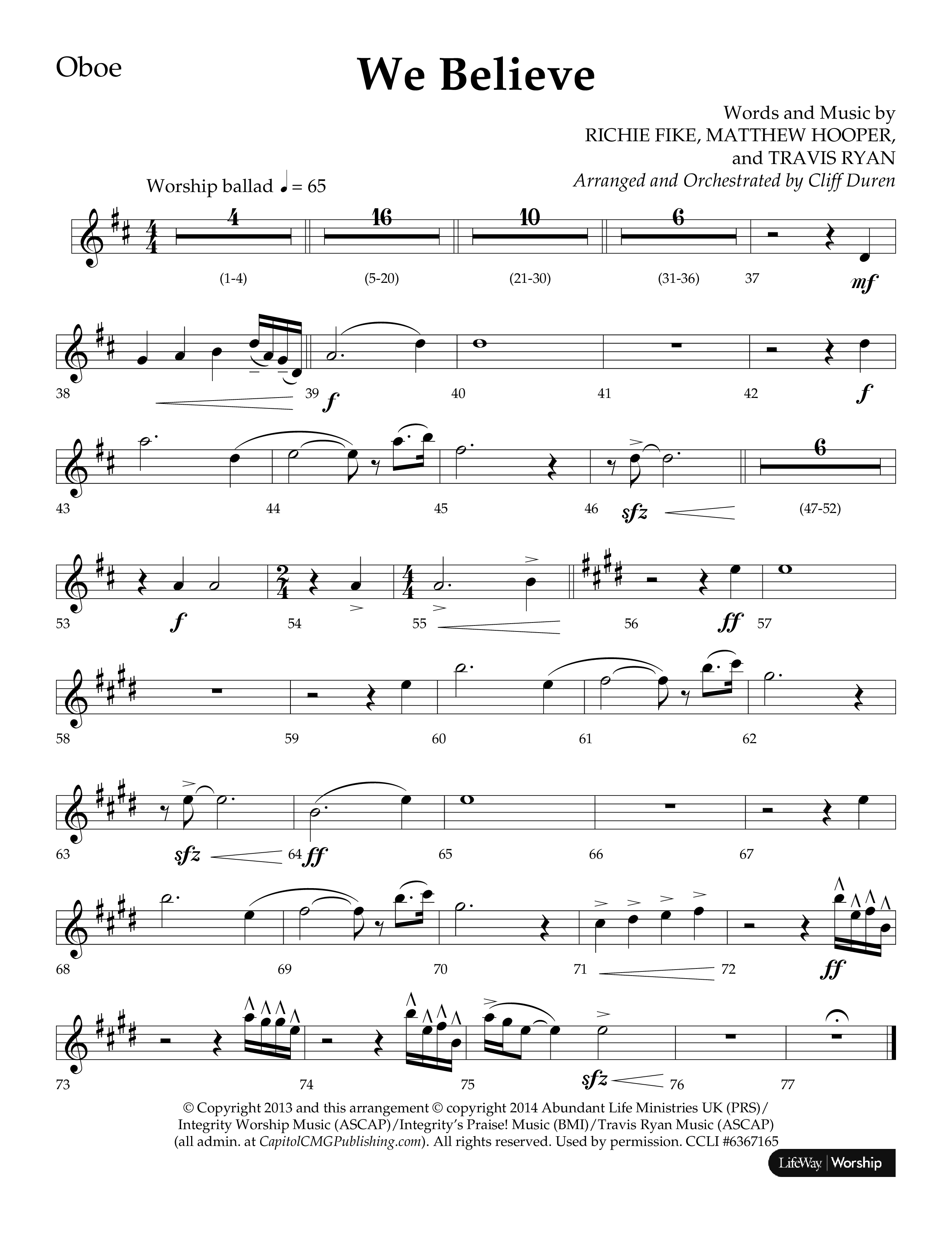 We Believe (Choral Anthem SATB) Oboe (Lifeway Choral / Arr. Cliff Duren)
