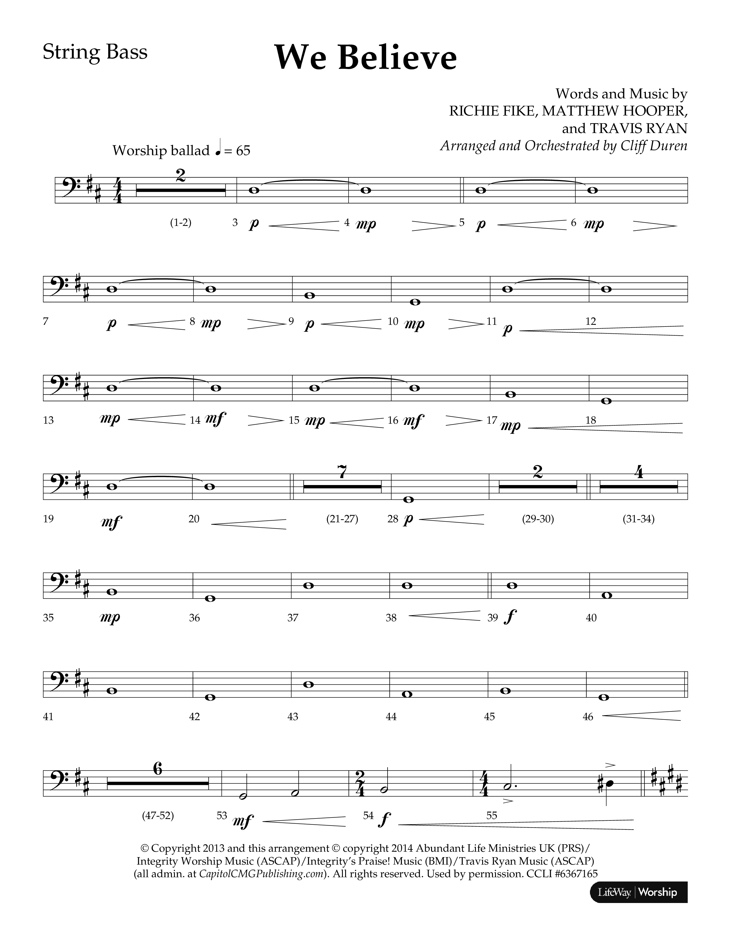 We Believe (Choral Anthem SATB) String Bass (Lifeway Choral / Arr. Cliff Duren)
