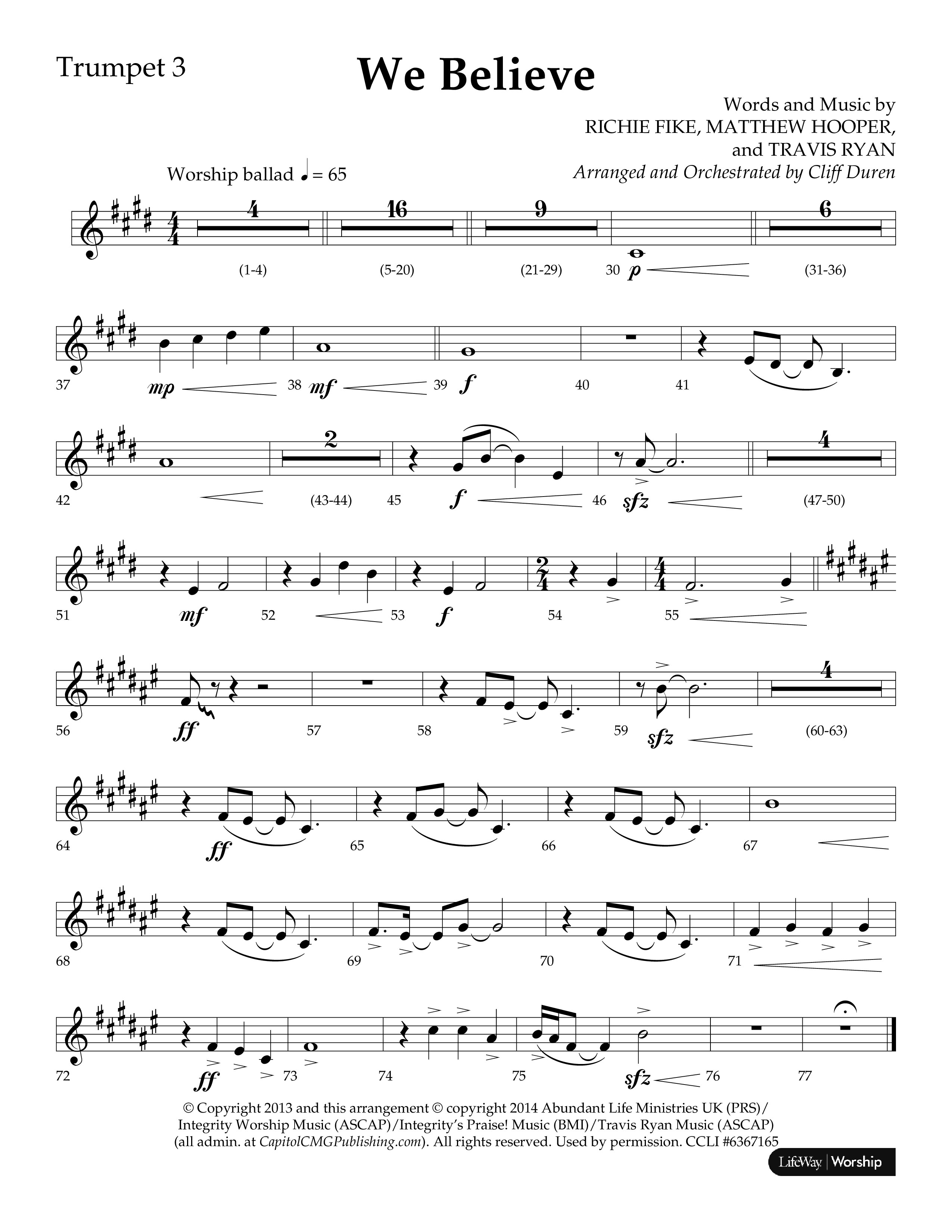 We Believe (Choral Anthem SATB) Trumpet 3 (Lifeway Choral / Arr. Cliff Duren)
