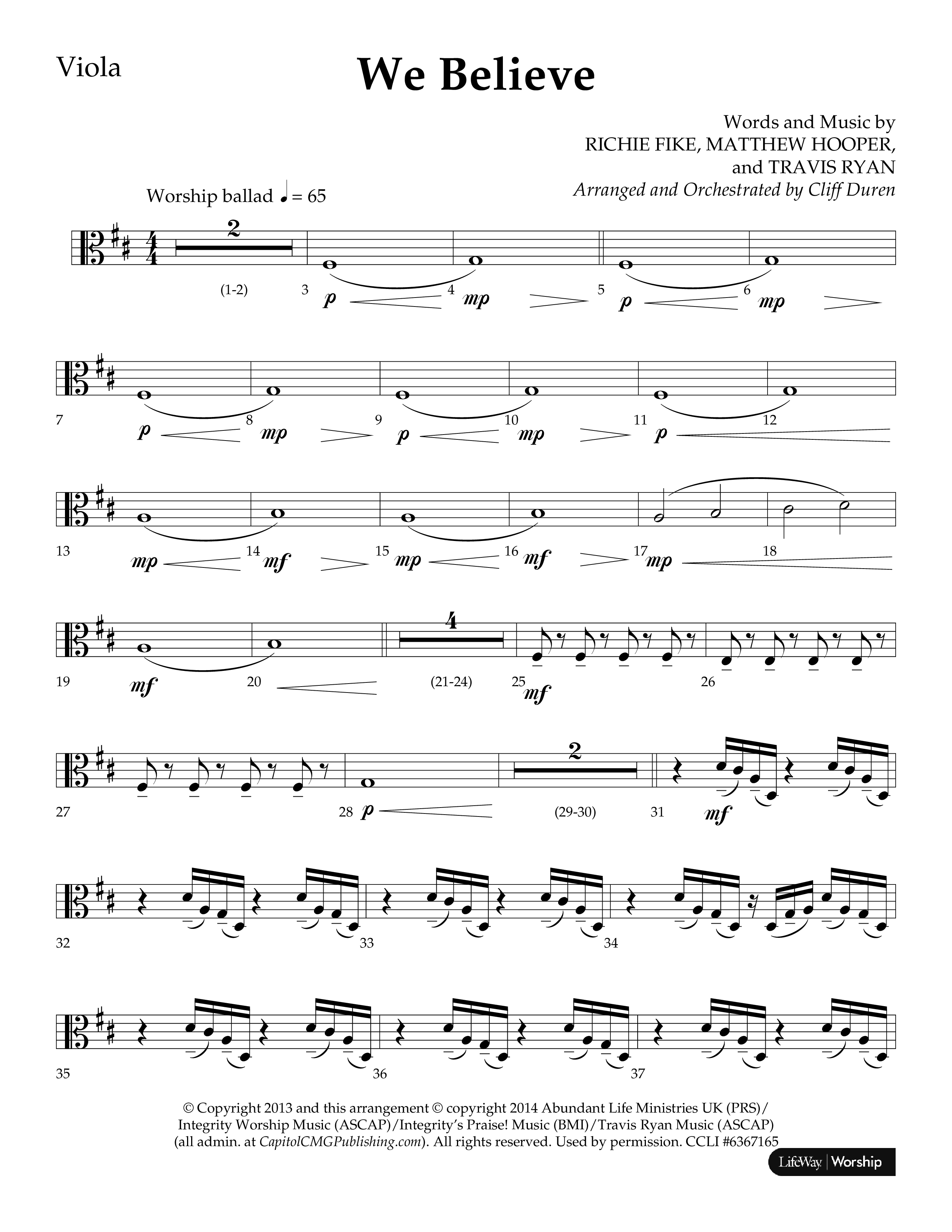 We Believe (Choral Anthem SATB) Viola (Lifeway Choral / Arr. Cliff Duren)