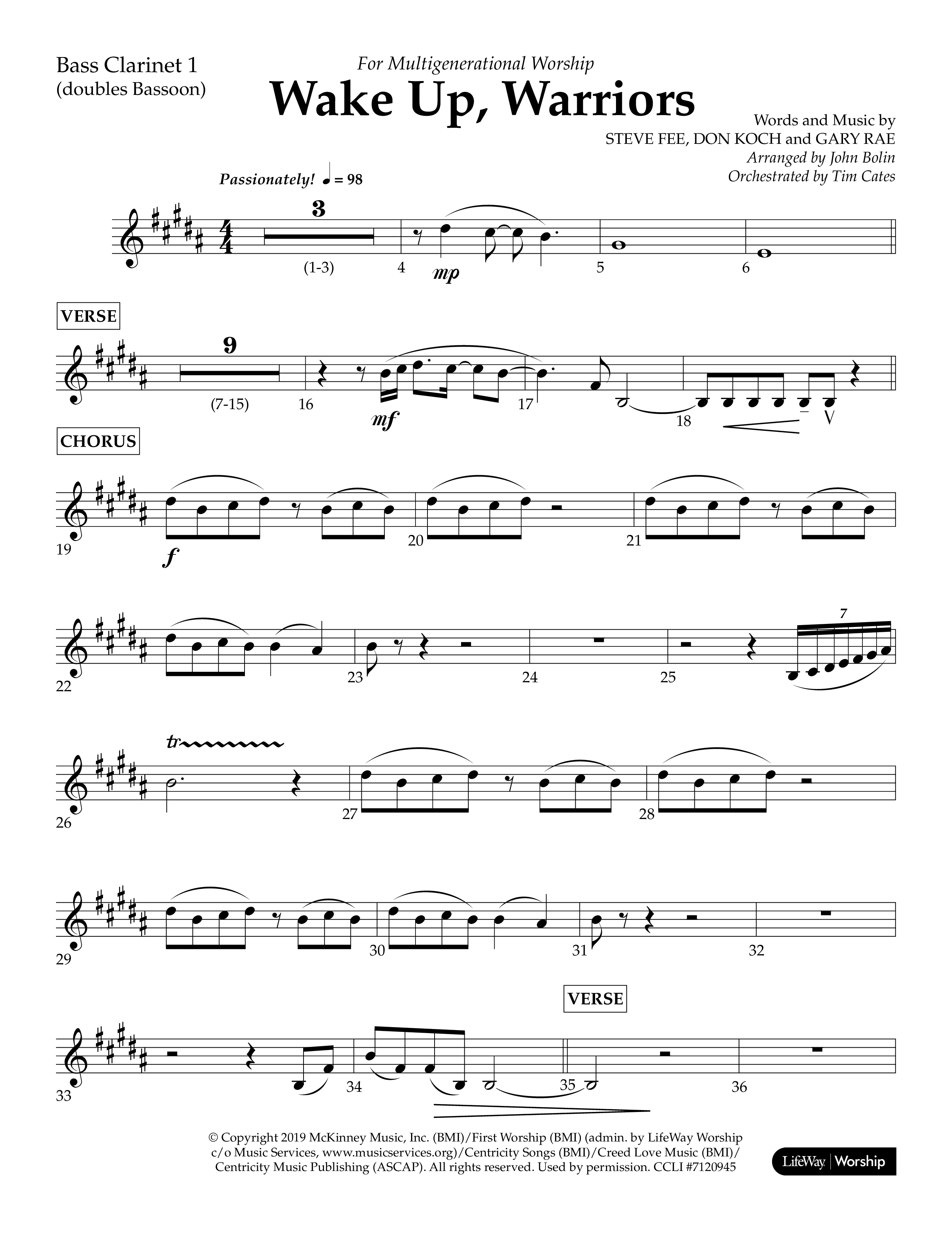 Wake Up Warriors (Choral Anthem SATB) Bass Clarinet (Lifeway Choral / Arr. John Bolin / Orch. Tim Cates)