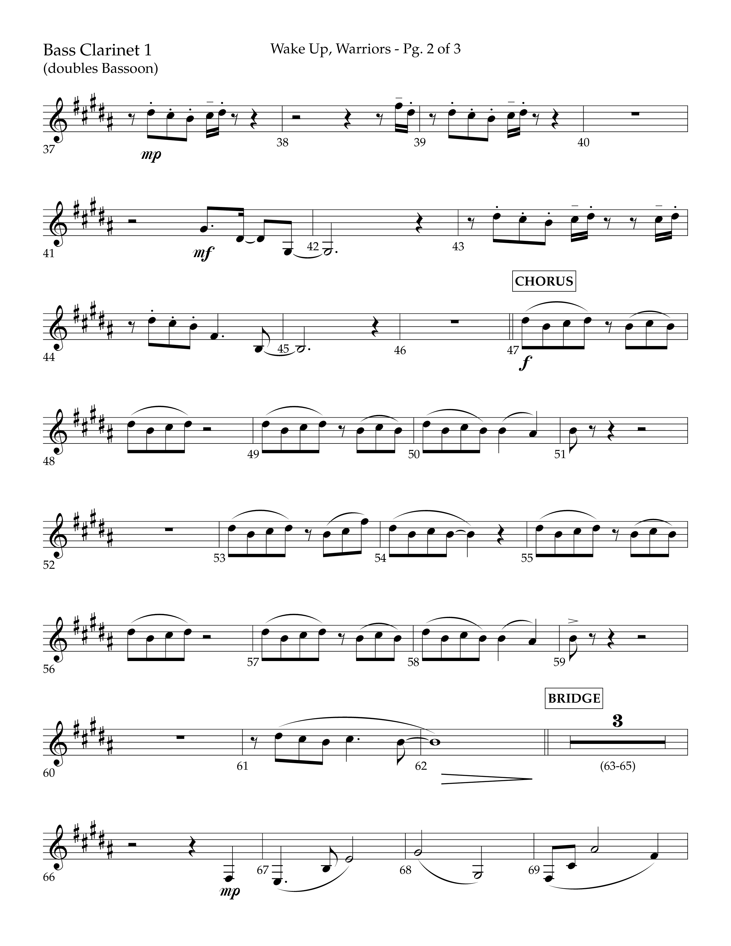 Wake Up Warriors (Choral Anthem SATB) Bass Clarinet (Lifeway Choral / Arr. John Bolin / Orch. Tim Cates)