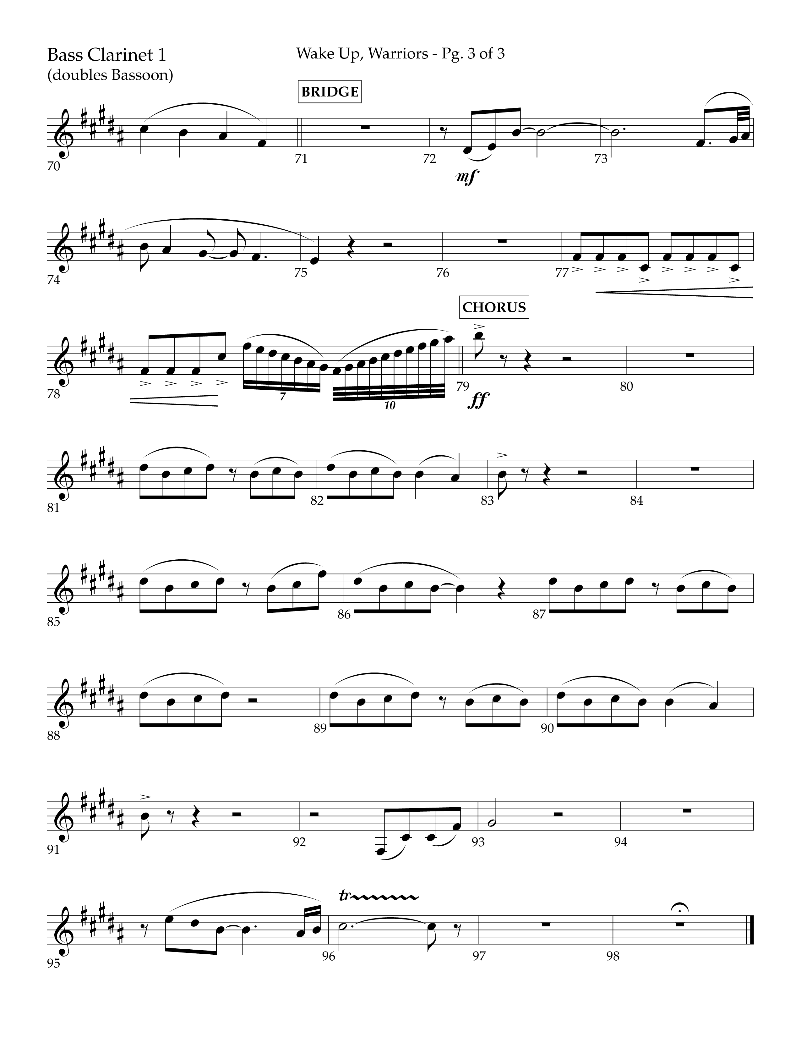 Wake Up Warriors (Choral Anthem SATB) Bass Clarinet (Lifeway Choral / Arr. John Bolin / Orch. Tim Cates)