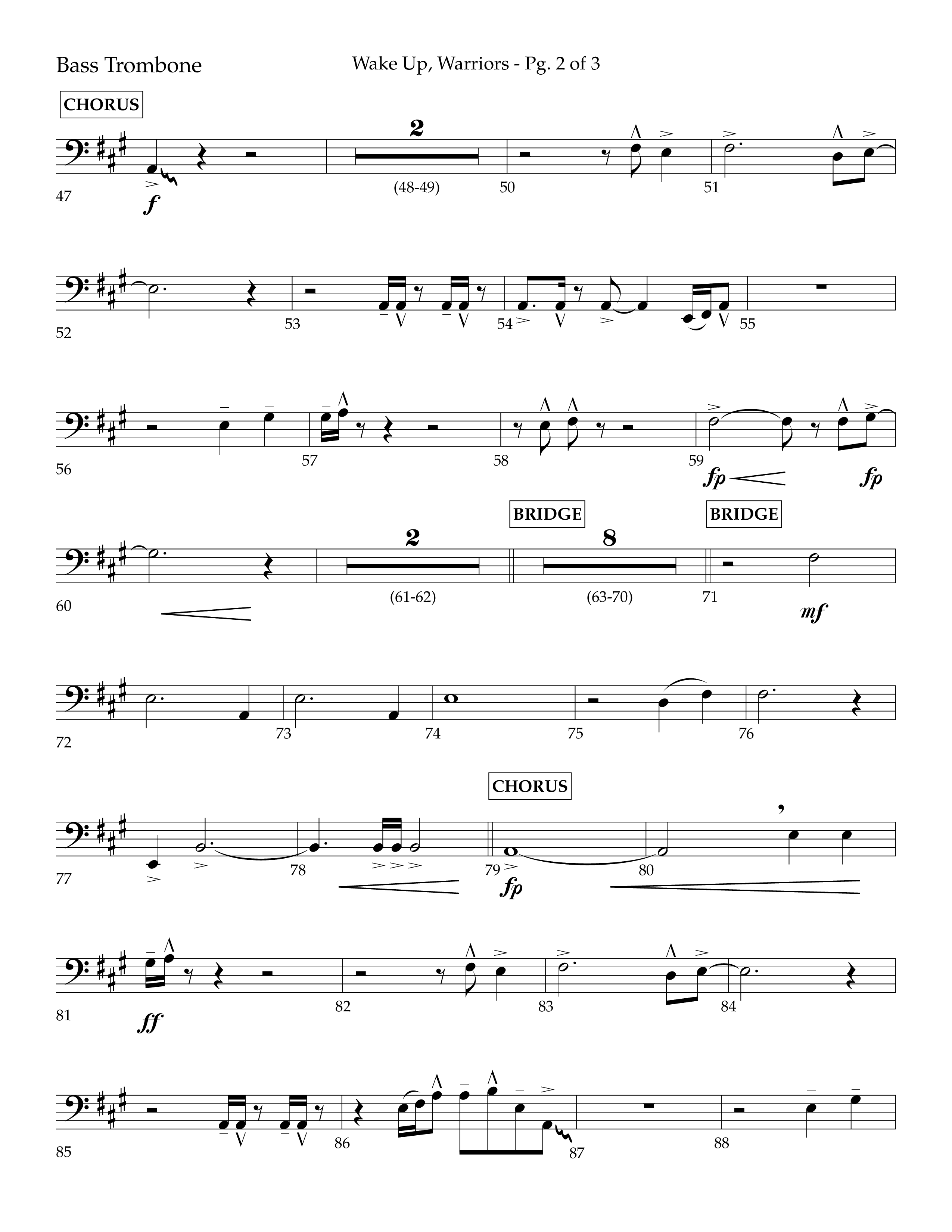 Wake Up Warriors (Choral Anthem SATB) Bass Trombone (Lifeway Choral / Arr. John Bolin / Orch. Tim Cates)
