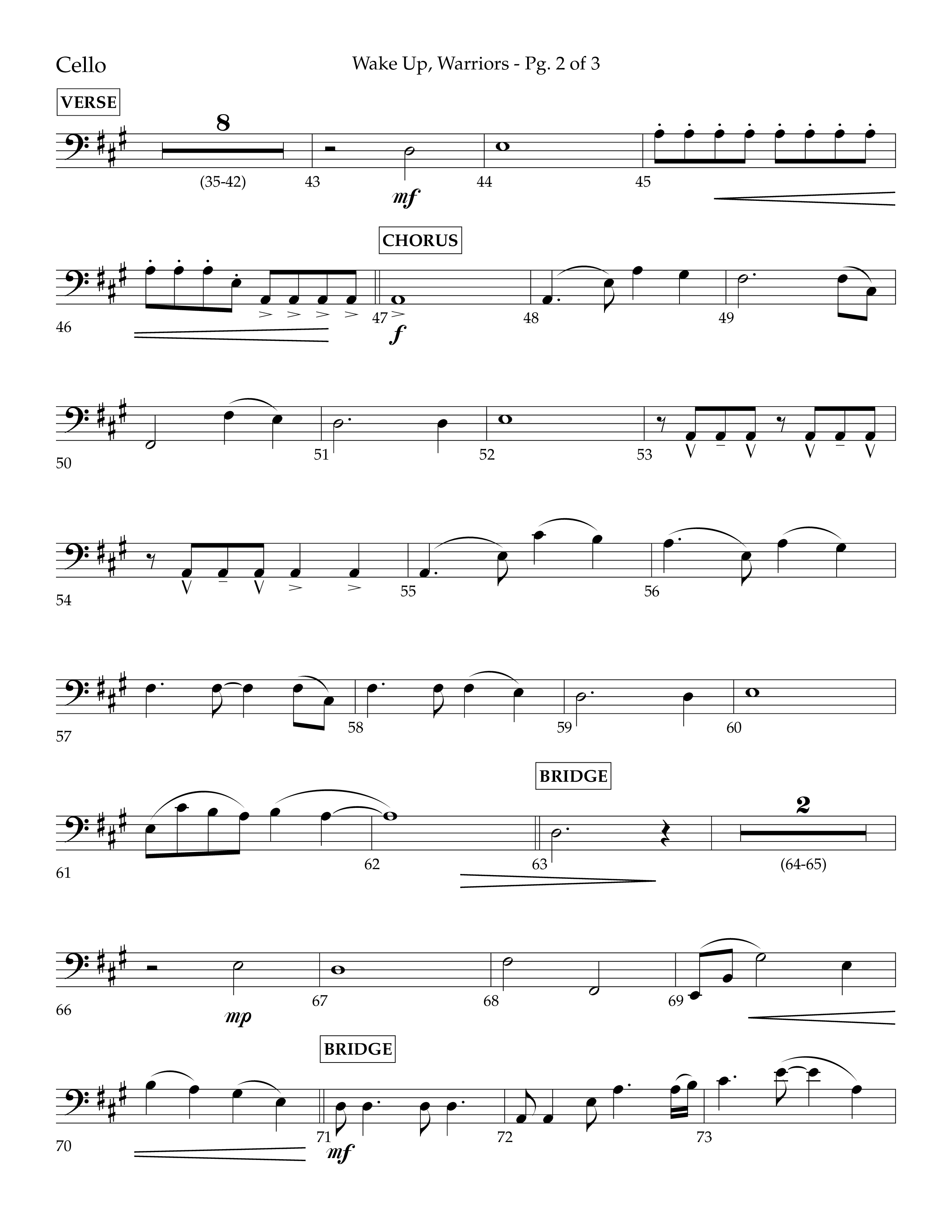 Wake Up Warriors (Choral Anthem SATB) Cello (Lifeway Choral / Arr. John Bolin / Orch. Tim Cates)