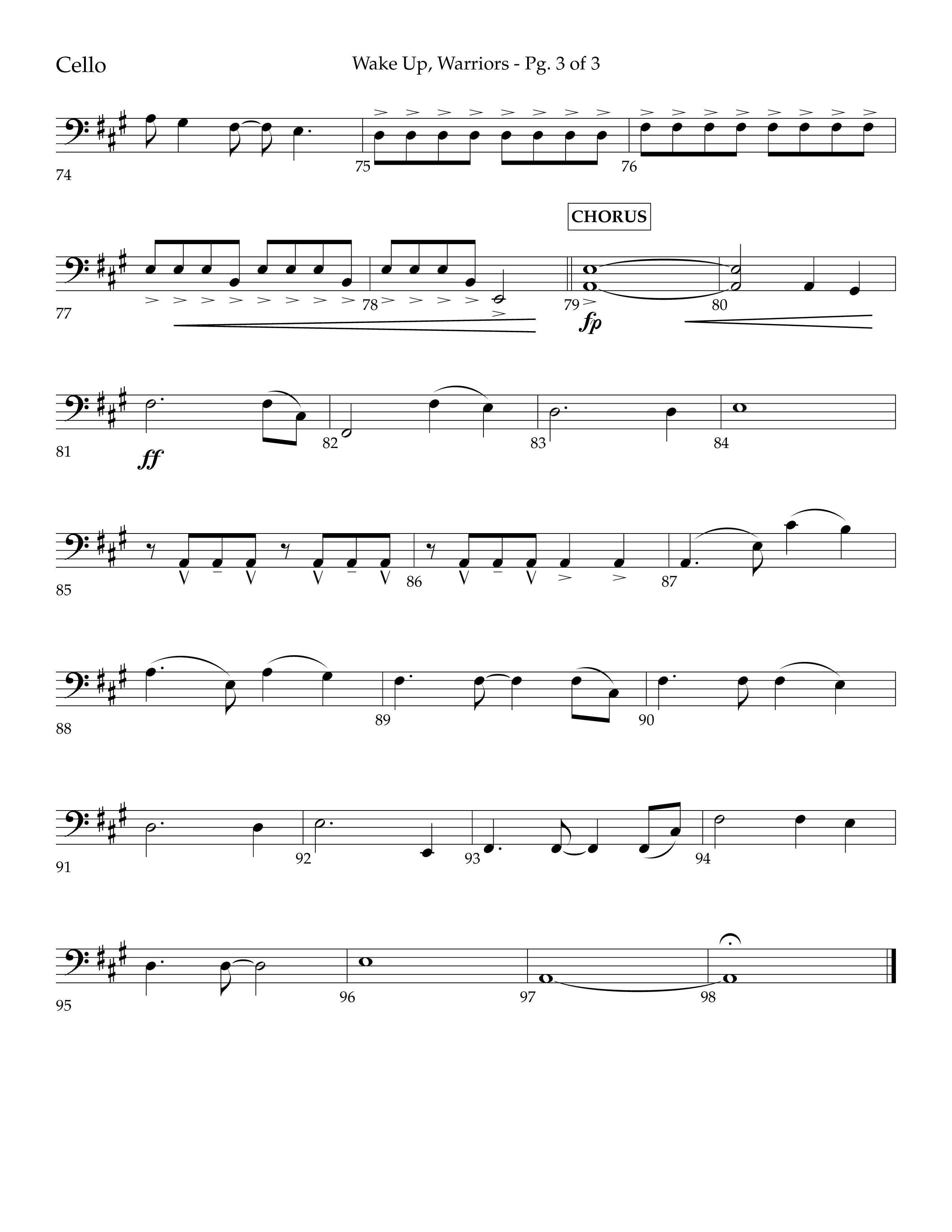 Wake Up Warriors (Choral Anthem SATB) Cello (Lifeway Choral / Arr. John Bolin / Orch. Tim Cates)