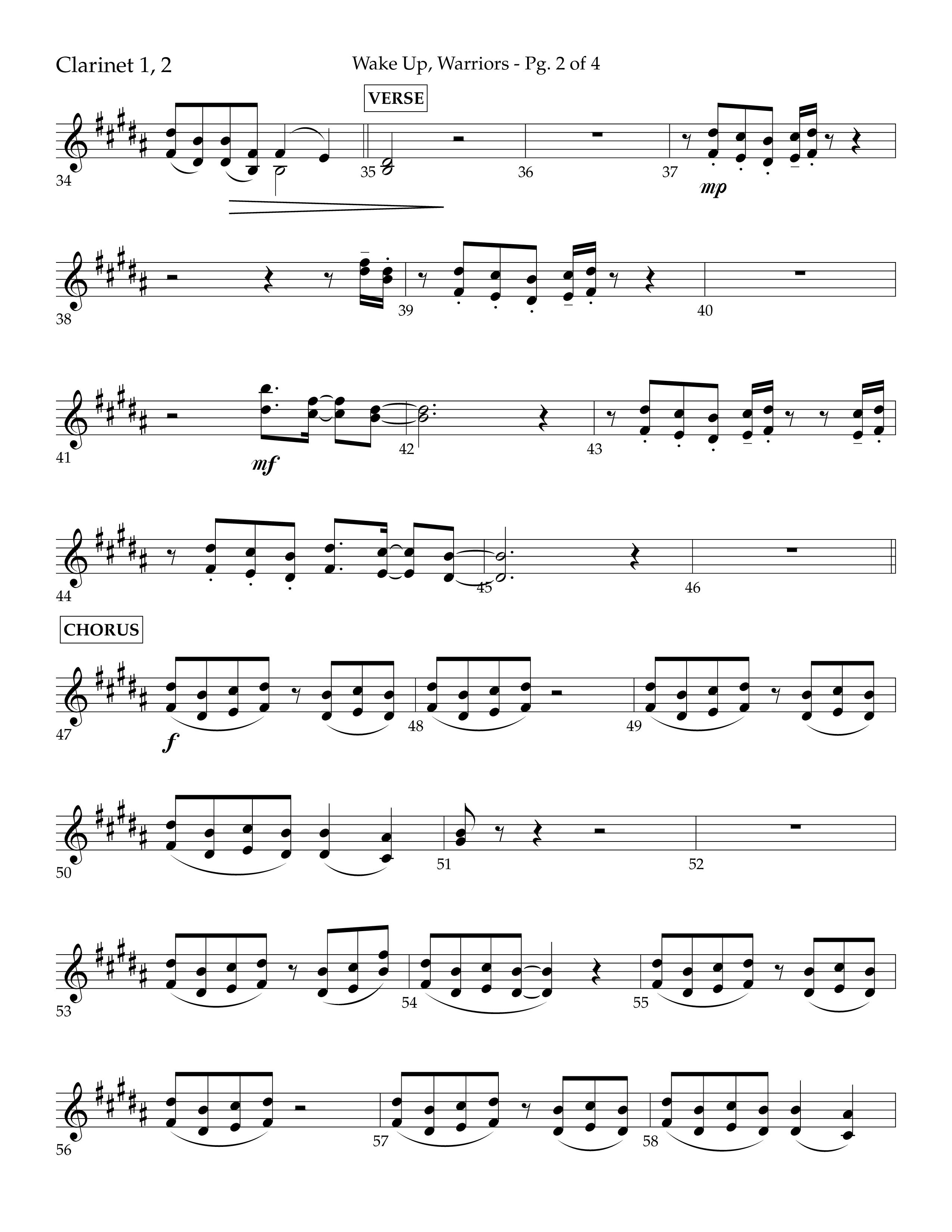 Wake Up Warriors (Choral Anthem SATB) Clarinet 1/2 (Lifeway Choral / Arr. John Bolin / Orch. Tim Cates)