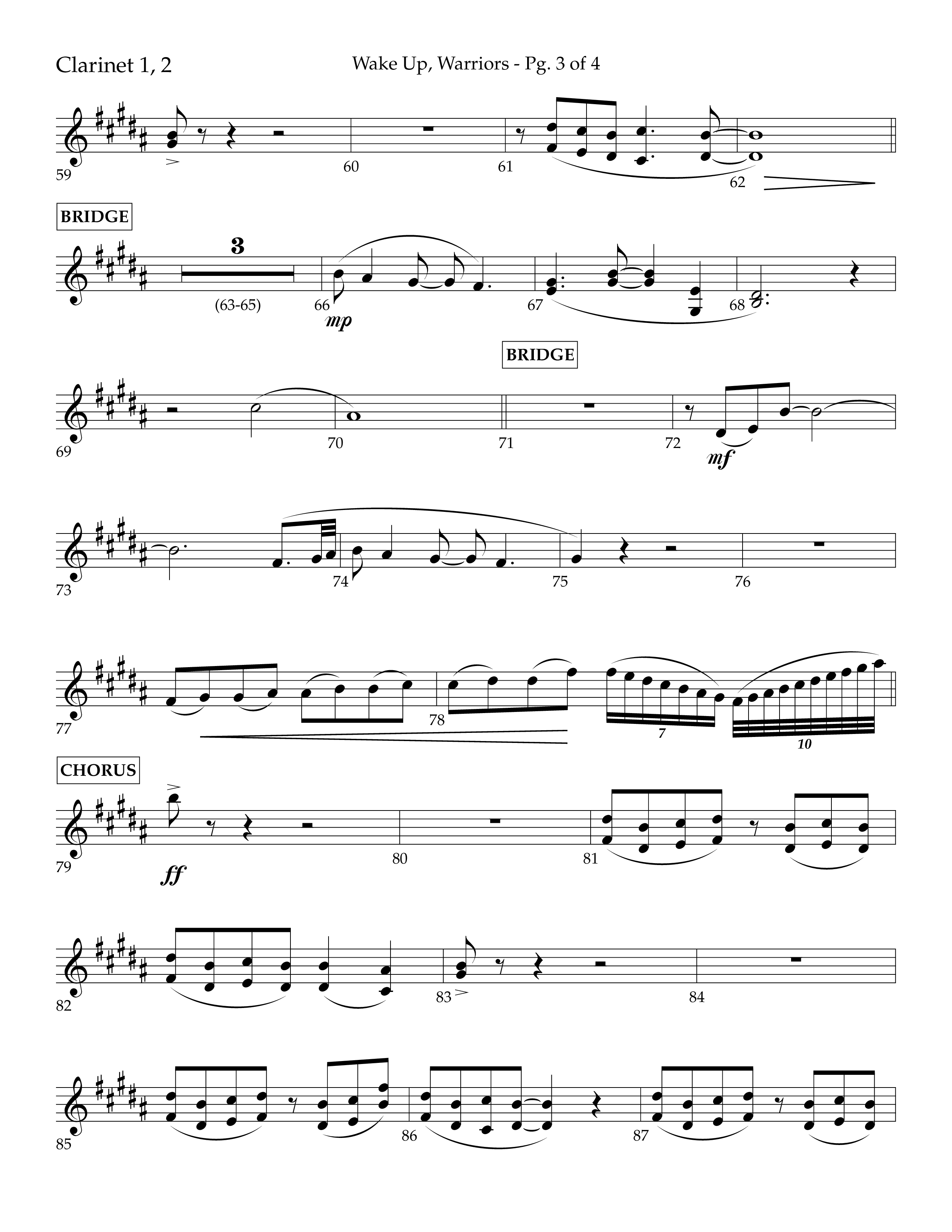 Wake Up Warriors (Choral Anthem SATB) Clarinet 1/2 (Lifeway Choral / Arr. John Bolin / Orch. Tim Cates)