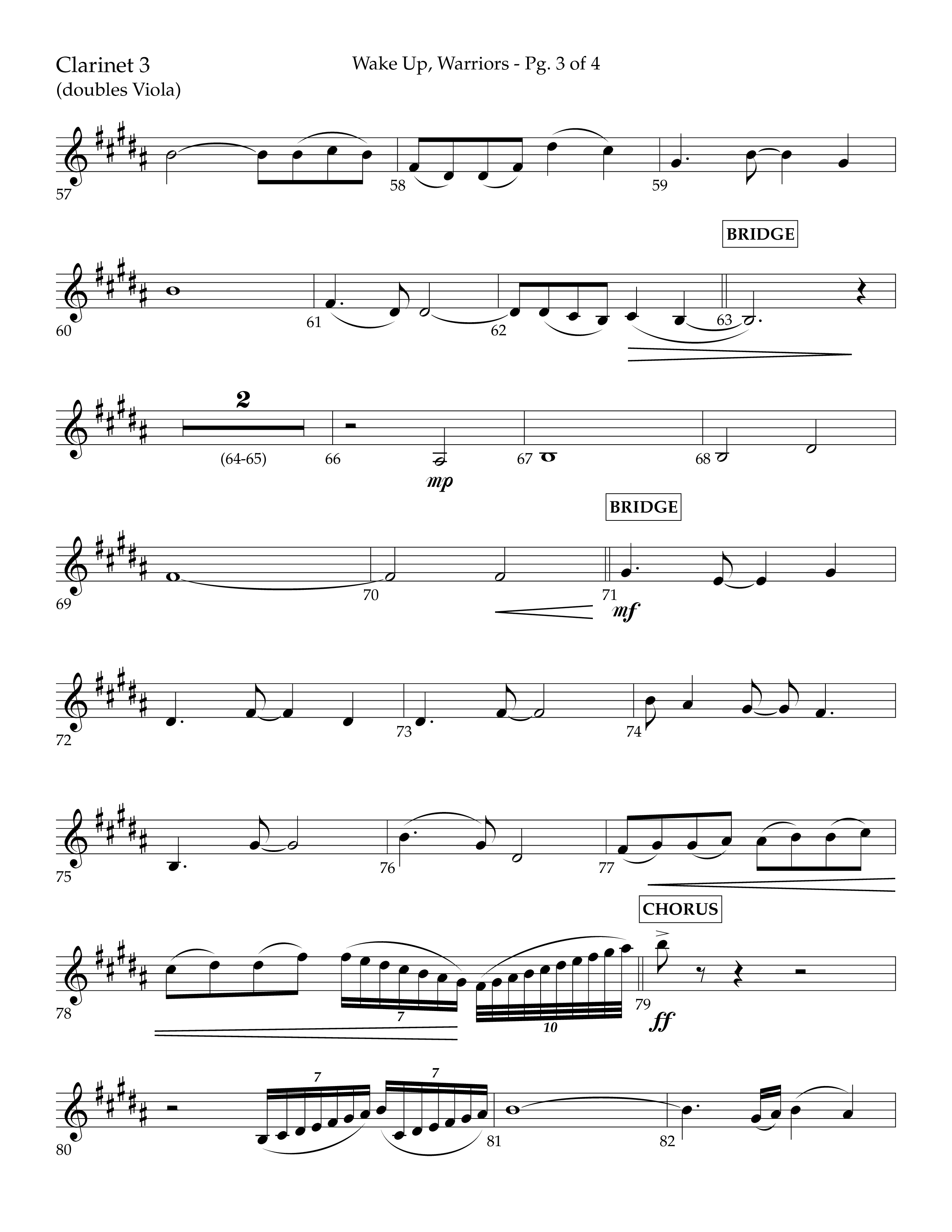 Wake Up Warriors (Choral Anthem SATB) Clarinet 3 (Lifeway Choral / Arr. John Bolin / Orch. Tim Cates)