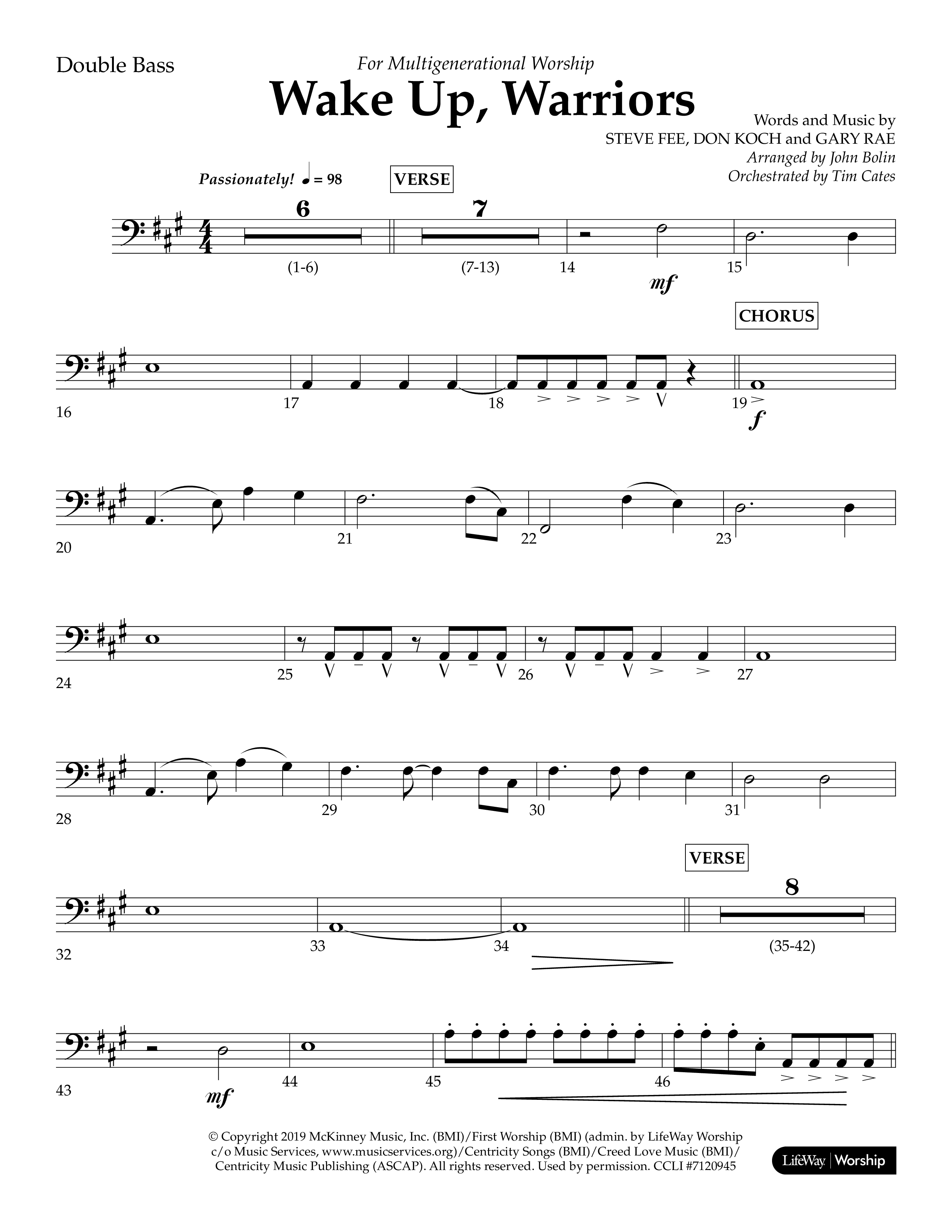 Wake Up Warriors (Choral Anthem SATB) Double Bass (Lifeway Choral / Arr. John Bolin / Orch. Tim Cates)