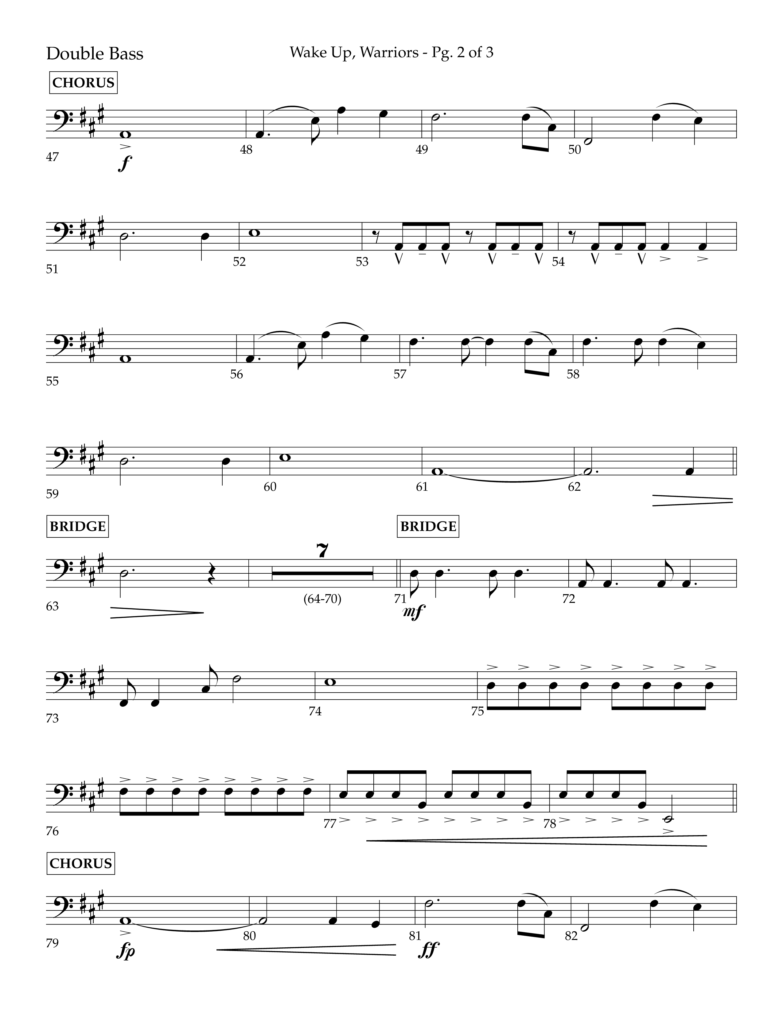 Wake Up Warriors (Choral Anthem SATB) Double Bass (Lifeway Choral / Arr. John Bolin / Orch. Tim Cates)