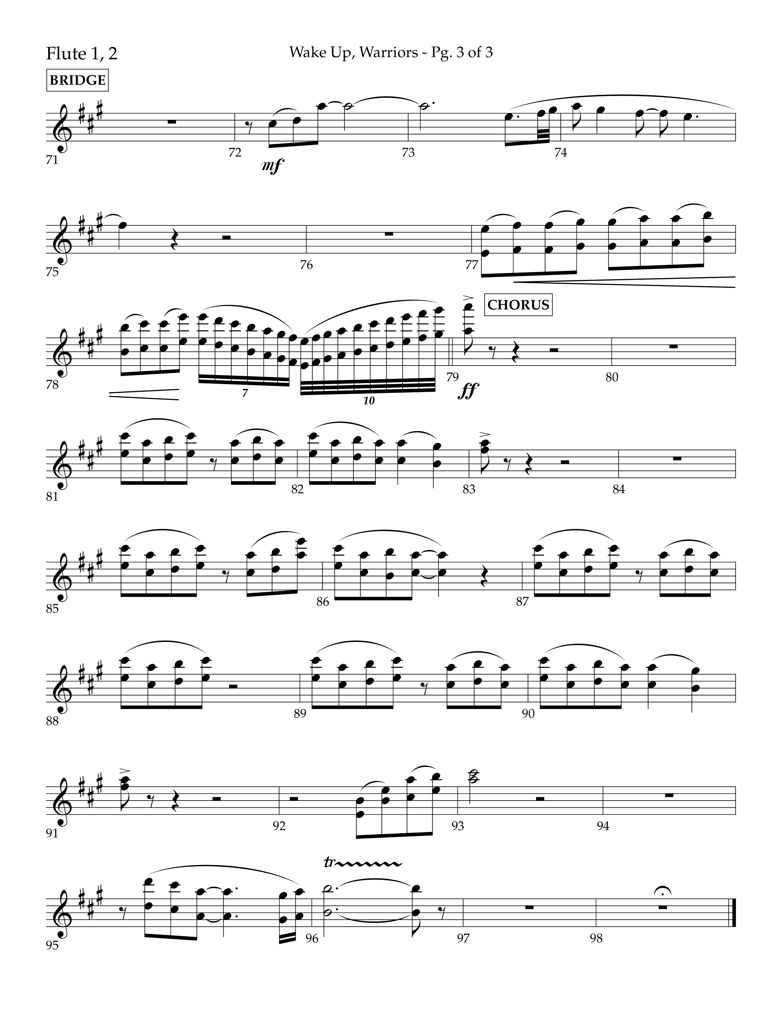 Wake Up Warriors (Choral Anthem SATB) Flute 1/2 (Lifeway Choral / Arr. John Bolin / Orch. Tim Cates)
