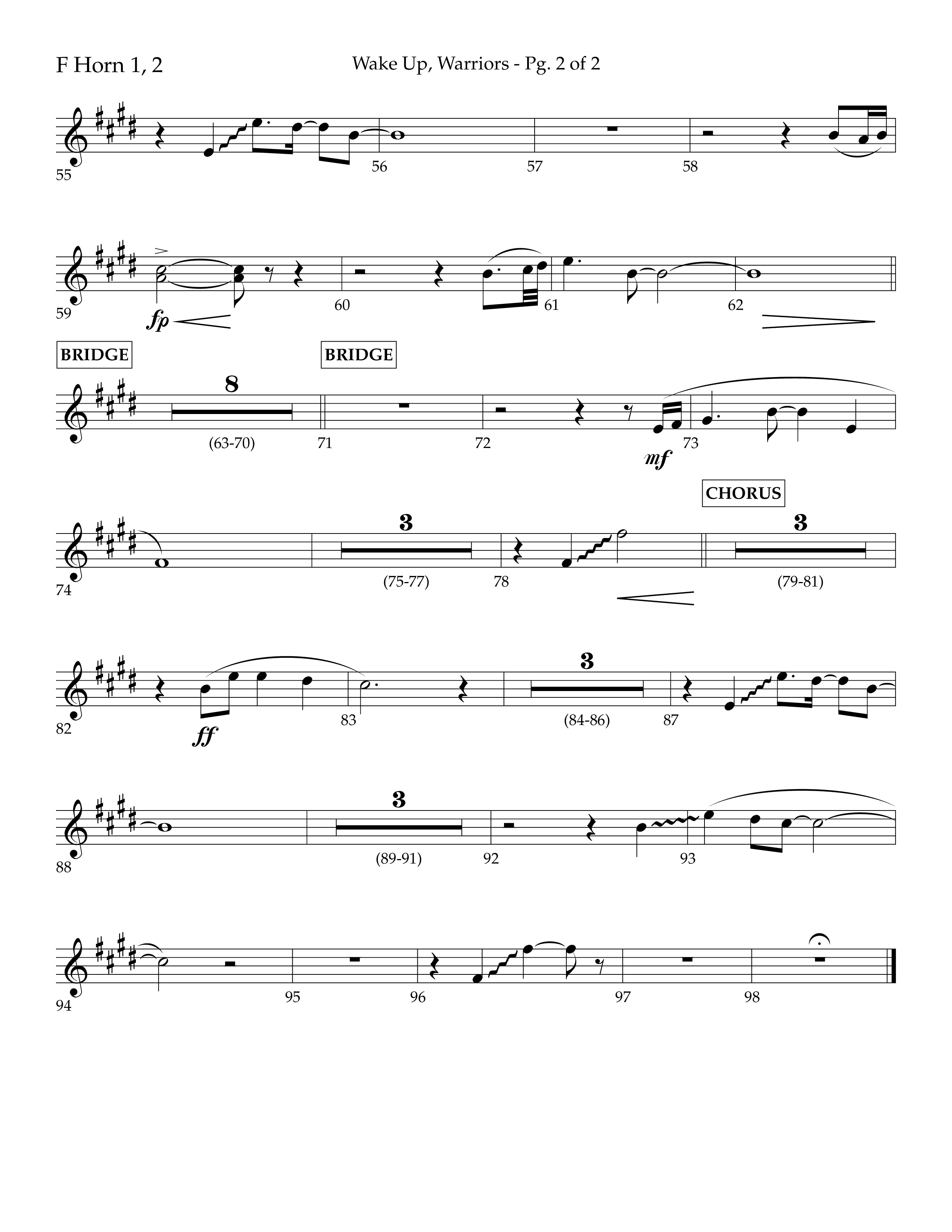 Wake Up Warriors (Choral Anthem SATB) French Horn 1/2 (Lifeway Choral / Arr. John Bolin / Orch. Tim Cates)