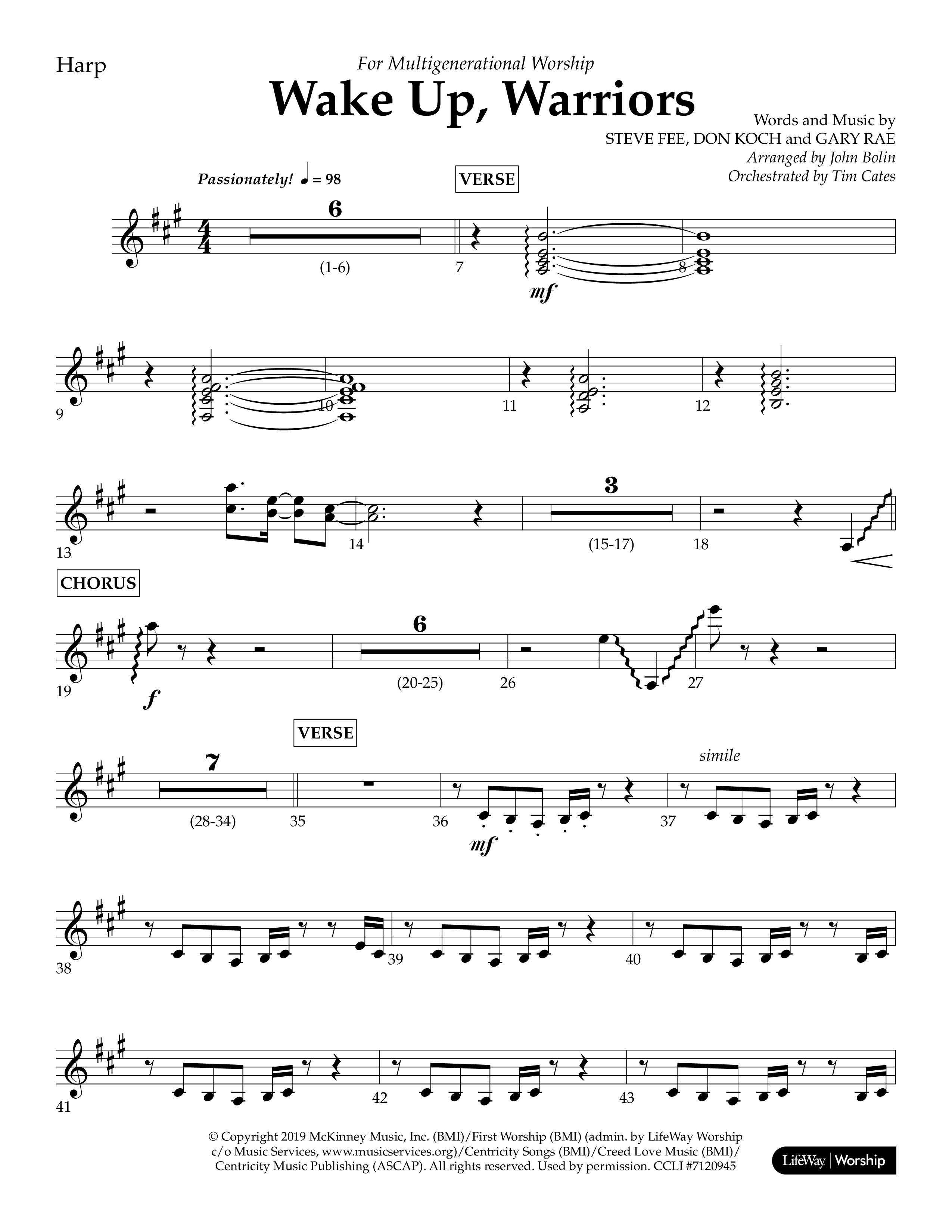 Wake Up Warriors (Choral Anthem SATB) Harp (Lifeway Choral / Arr. John Bolin / Orch. Tim Cates)