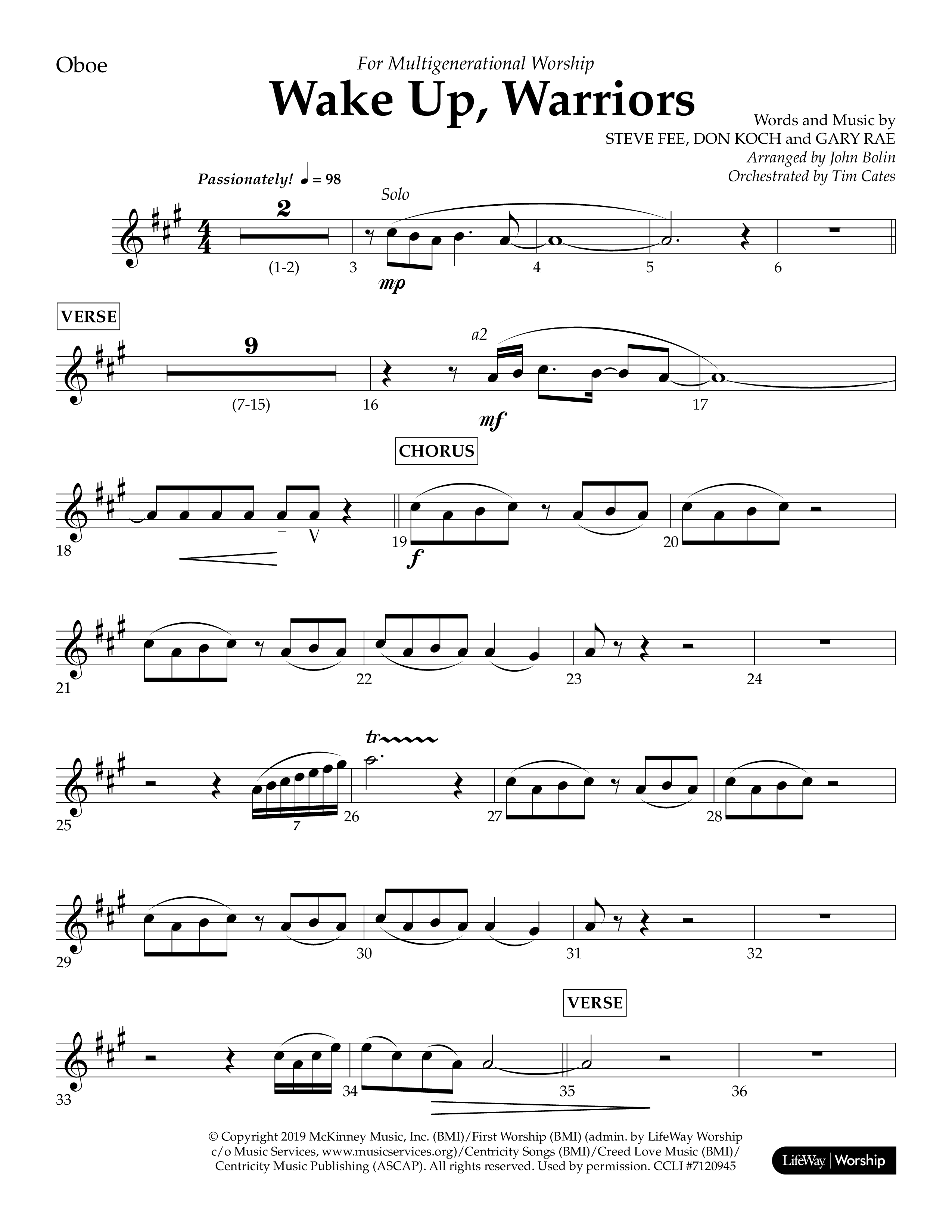 Wake Up Warriors (Choral Anthem SATB) Oboe (Lifeway Choral / Arr. John Bolin / Orch. Tim Cates)
