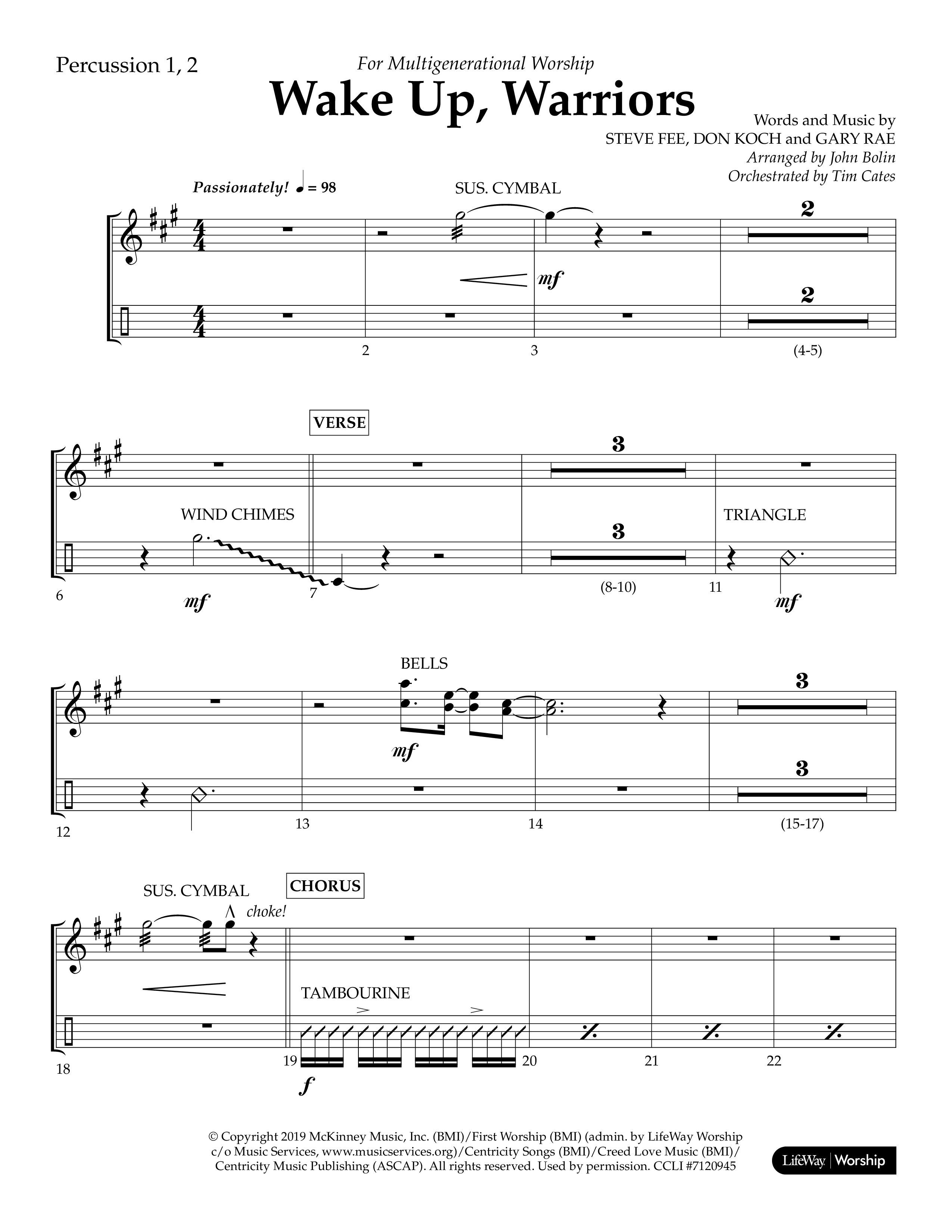 Wake Up Warriors (Choral Anthem SATB) Percussion 1/2 (Lifeway Choral / Arr. John Bolin / Orch. Tim Cates)