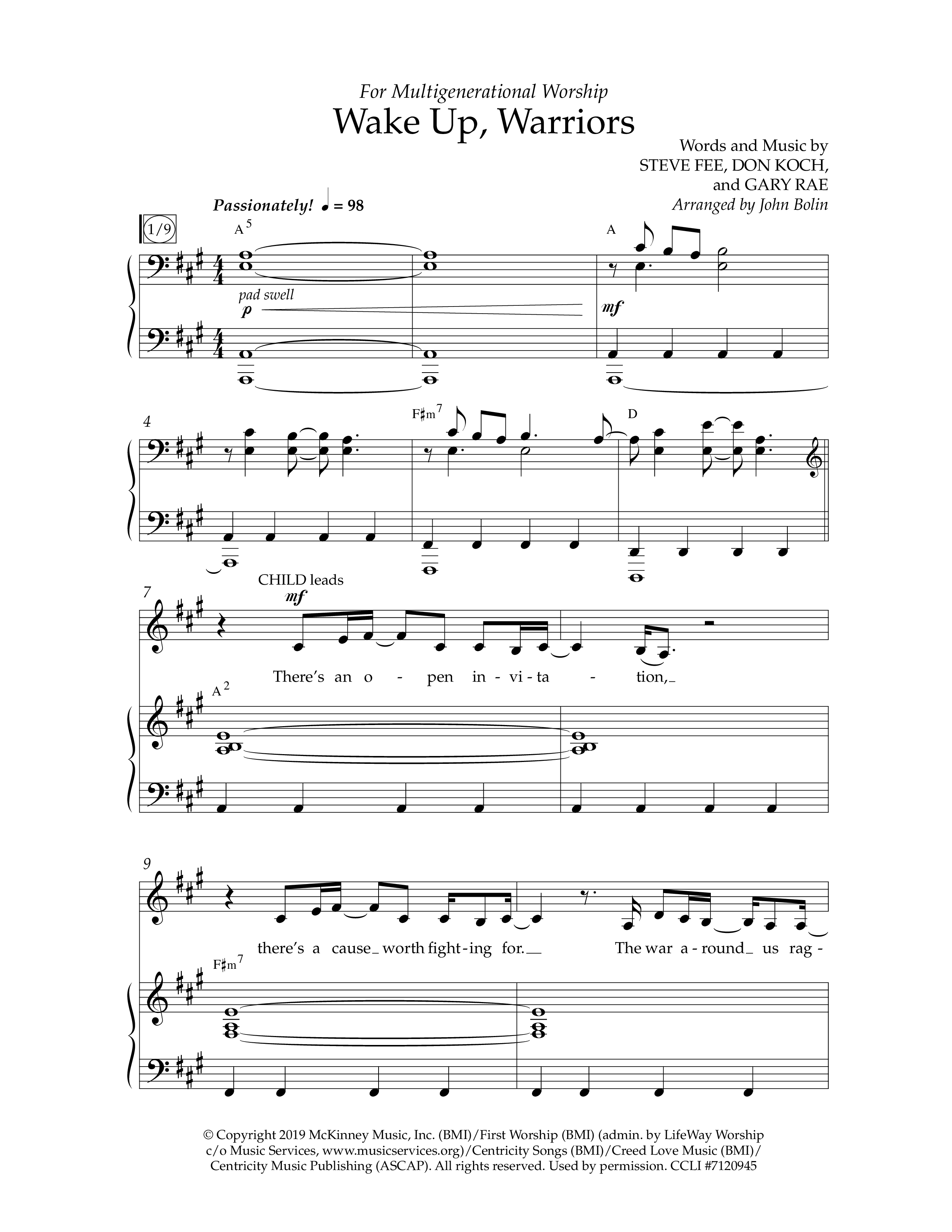 Wake Up Warriors (Choral Anthem SATB) Anthem (SATB/Piano) (Lifeway Choral / Arr. John Bolin / Orch. Tim Cates)