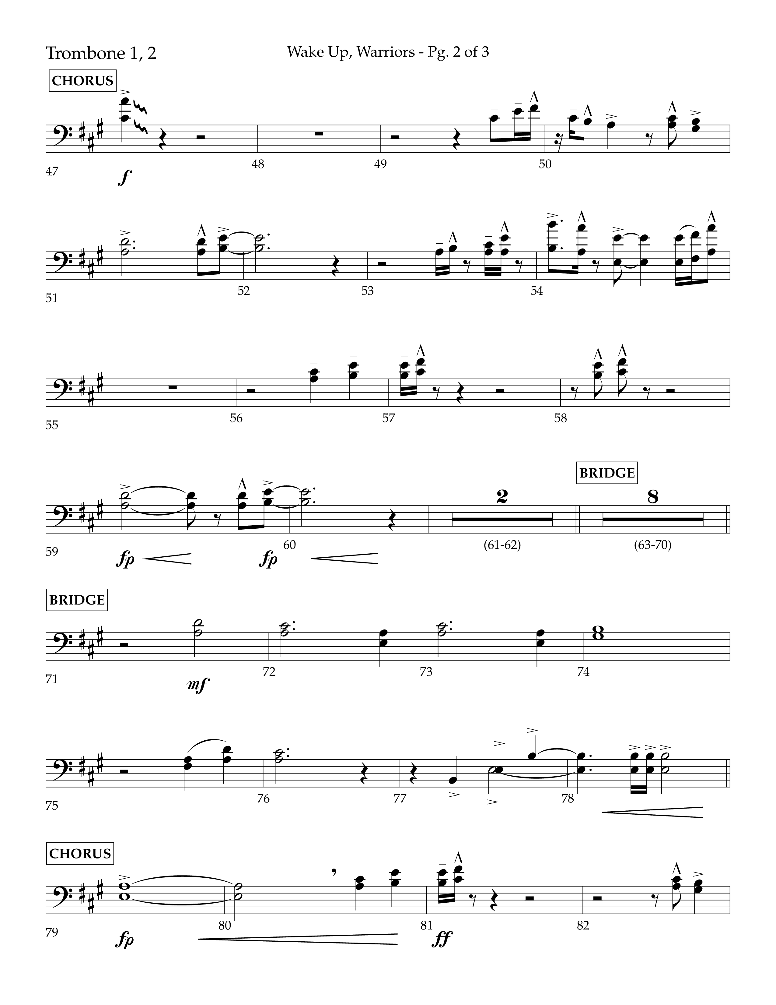 Wake Up Warriors (Choral Anthem SATB) Trombone 1/2 (Lifeway Choral / Arr. John Bolin / Orch. Tim Cates)